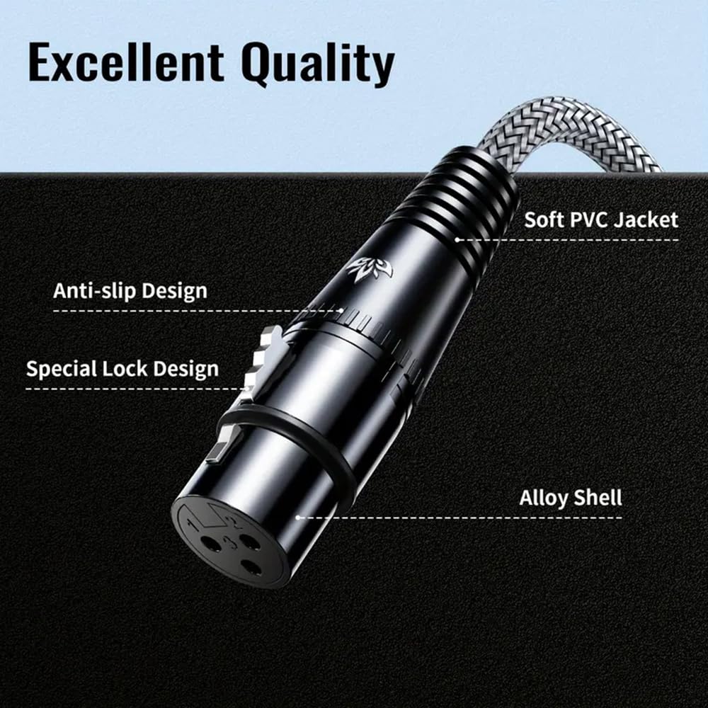 RIKSOIN 3 Pin XLR Cable 4FT/1.2M, Nylon Braided Male to Female Balanced Mic Cable- Gray