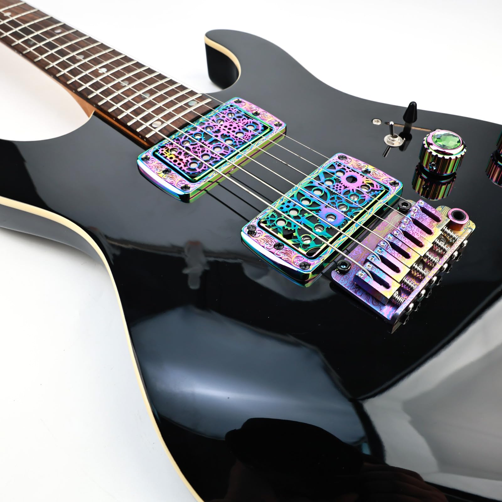 OVSAL 2 PCS Flat Metal Guitar Humbucker Pickup Ring Neck & Bridge,Rainbow