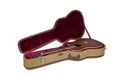 Crossrock Wooden Dreadnought Acoustic Guitar Case | Arched Top, Padded Interior, Lock & Storage – Fits Martin D-28, Taylor 210, Yamaha FG -Vinyl Tweed (CRW600DTW)