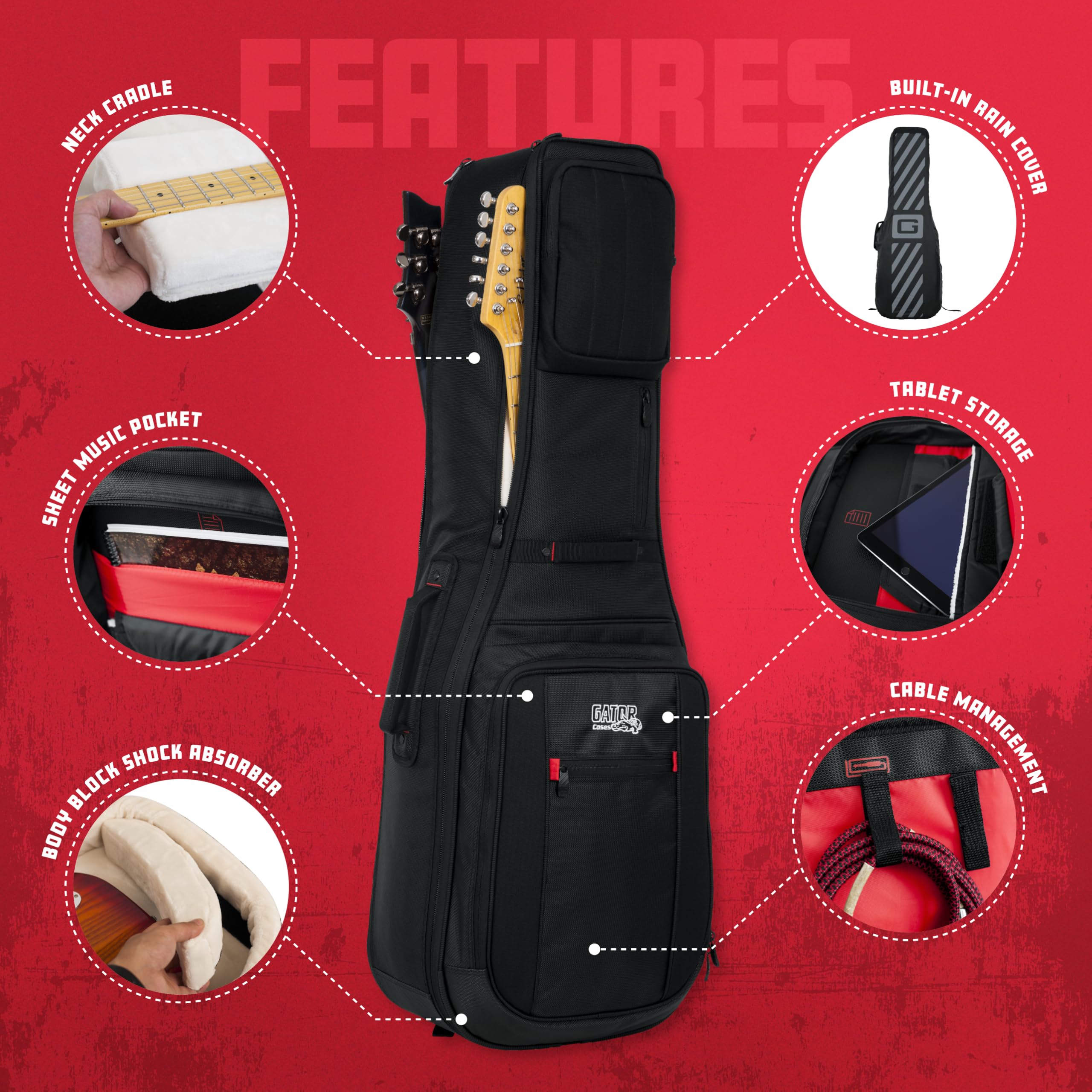 Gator Cases Pro-Go Series Ultimate Double Guitar Gig Bag, Holds (2) Electric Guitars (G-PG-ELEC-2X)