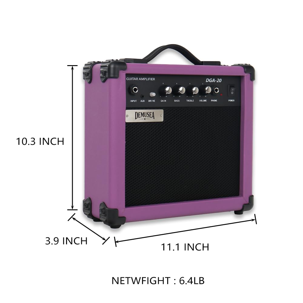 Demusea Purple Color Unique Cool Shape Electric Guitar Beginner Kit With Non-Rechargeable 20W Amp HSH Pickup 24Fret 25.5 Inch Scale Length 1V 1T 5Ways Toggle Solid Body Maple Neck Full Accessories In