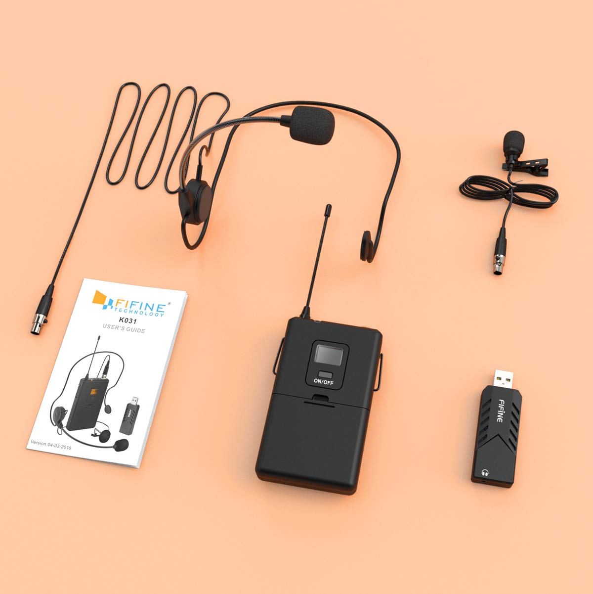 FIFINE K031B USB Wireless Microphone System with Headset Lavalier Lapel Mic