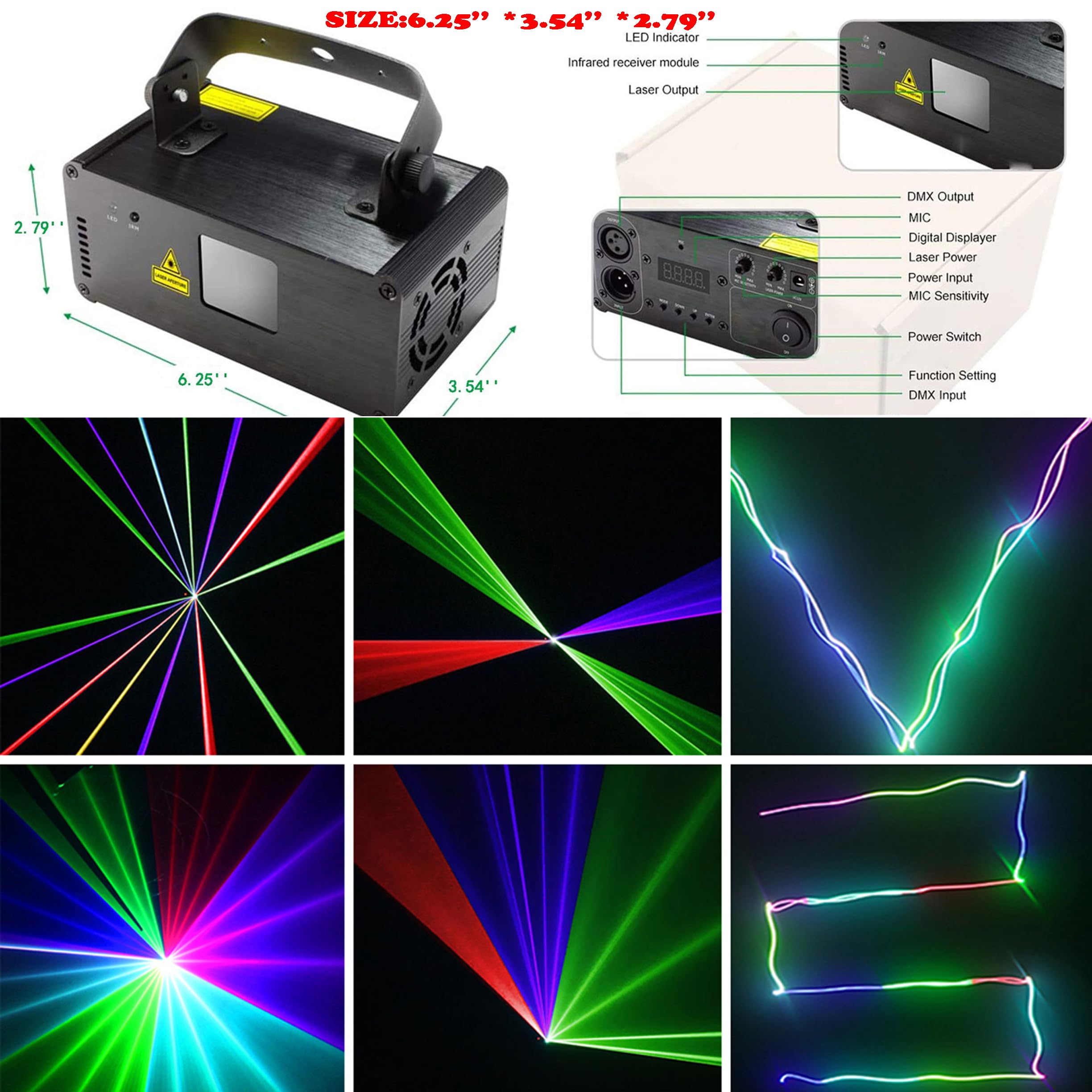 Professional RGB Laser Party Lights,Sound Activated DJ Disco Light,DMX512 Remote Control Scanner Beam Effect Lazer Projector Lighting for Show KTV Bar Club School Dances Corporate Event Mobile DJs