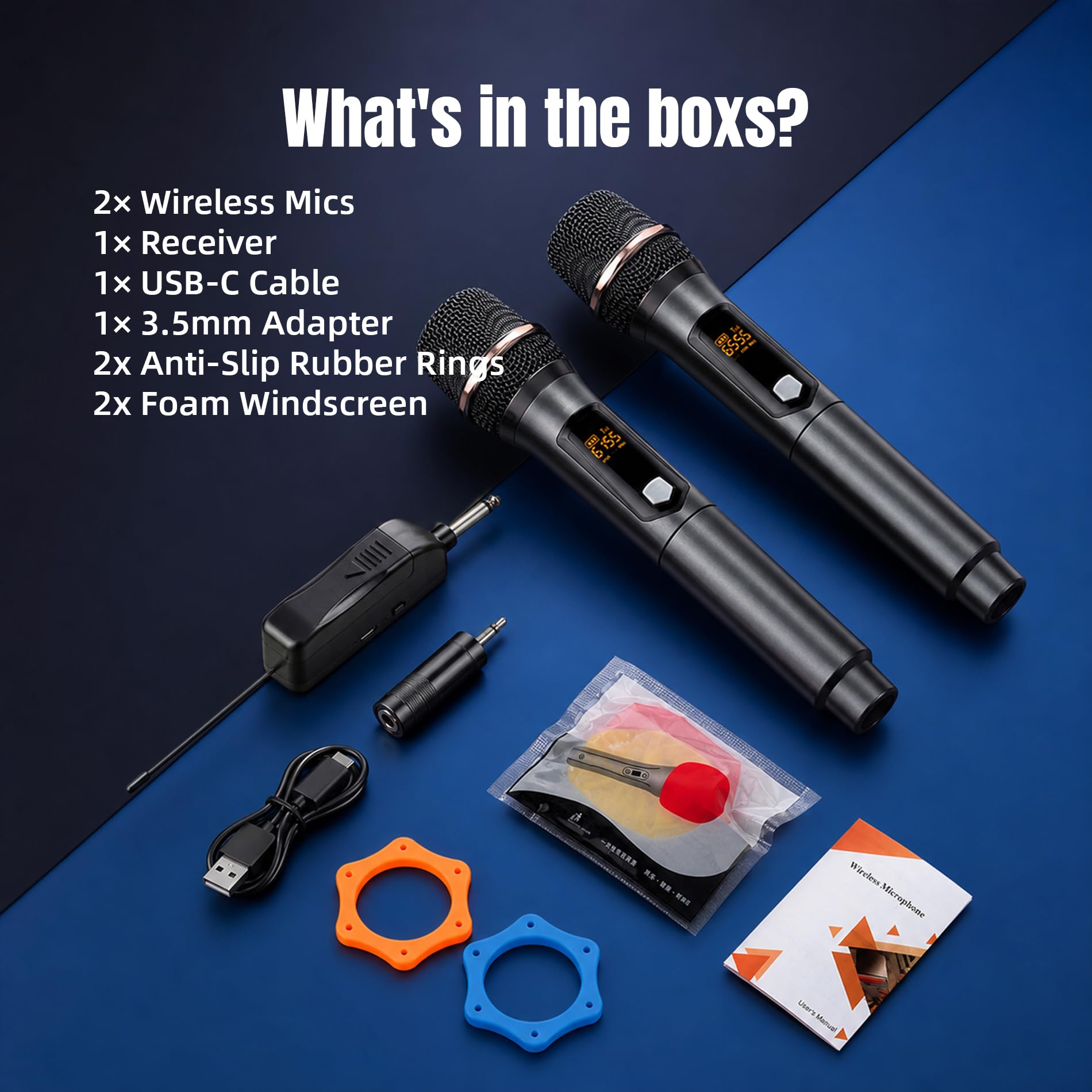 WONATU Wireless Karaoke Microphone, Rechargeable Wireless Microphone System for Singing and Karaoke, 2.4G Handheld Wireless Microphones with Type-C Charging, 500 ft Range, 6.35mm/3.5mm Mic Input