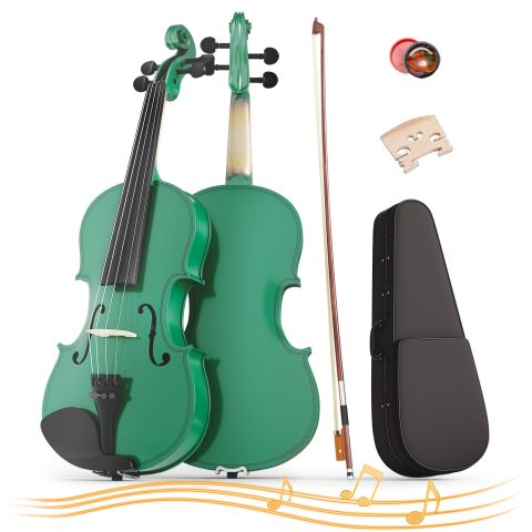 4/4 Full Size Beginner Violin, Acoustic Fiddle Set for Adults, Teens, and Students (Age 12+), with Case, Bow, Bridge, and Rosin (Green)