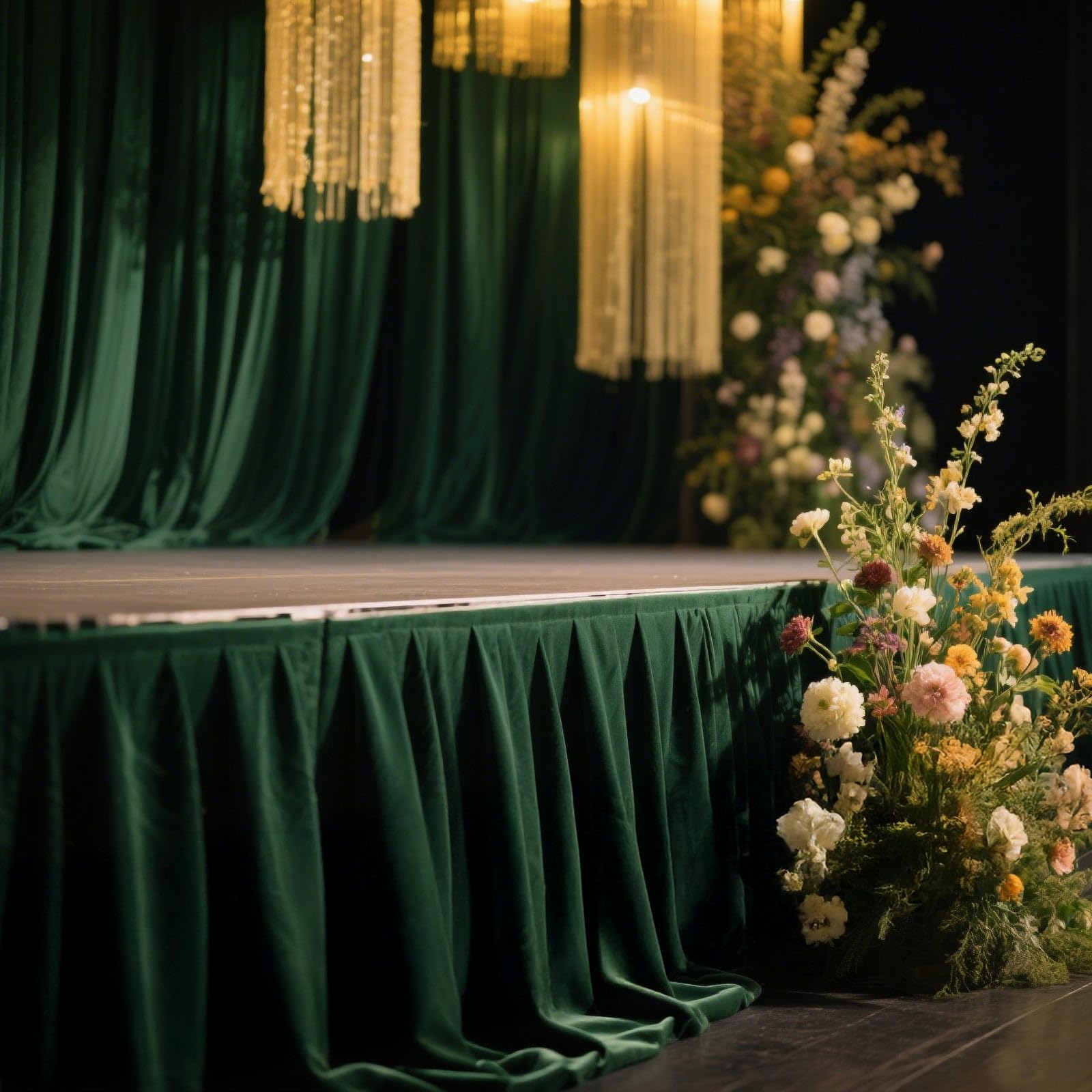 Efavormart Portable Stage Skirting Polyester Shirred Pleat Stage Cover for Wedding Platform Hunter Emerald Green – 36″ x20ft