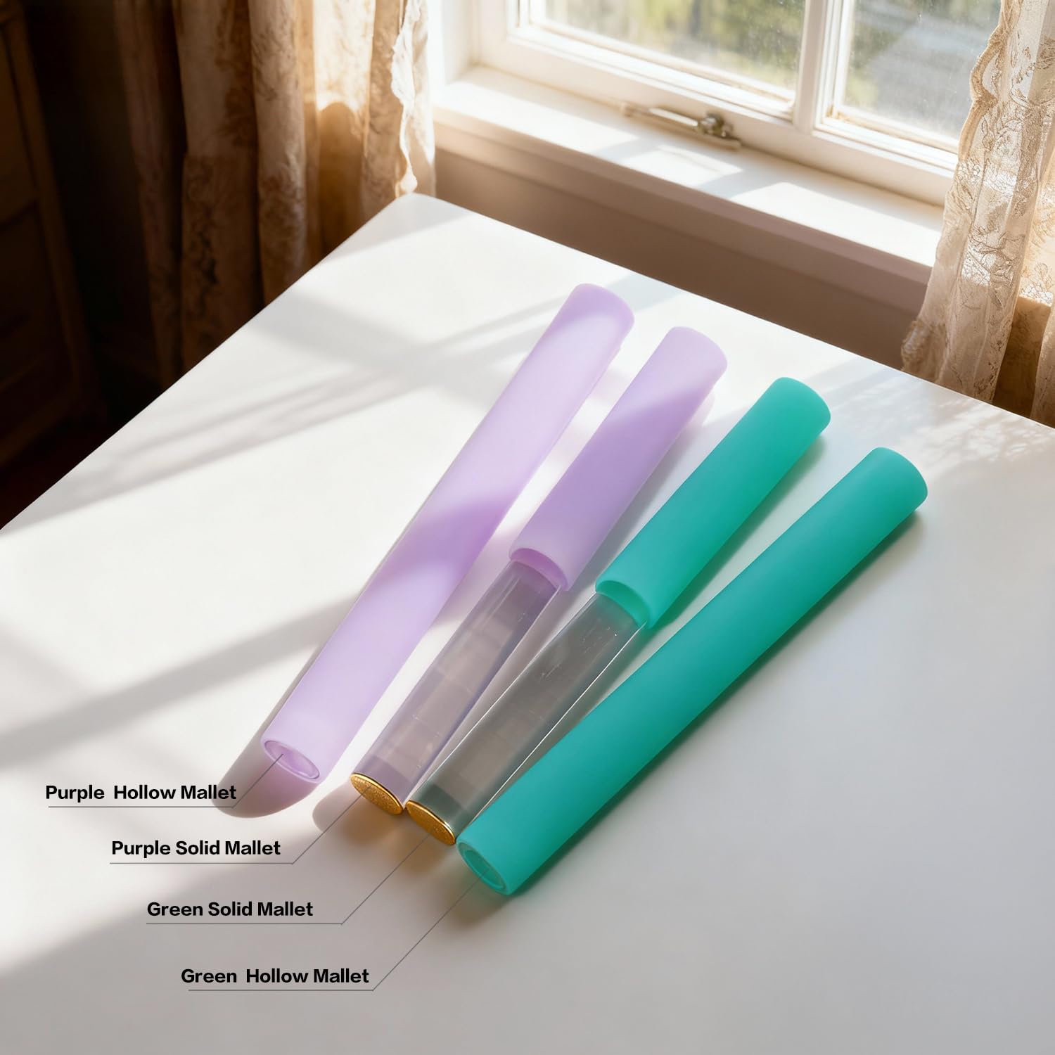 UPCEED 4 Pcs Singing Bowl Mallet Set Includes Solid and Hollow Acrylic Silicone Rubber Striker Mallet for Playing Quartz Crystal Singing Bowls with Bundle Pocket(WhitePurple)