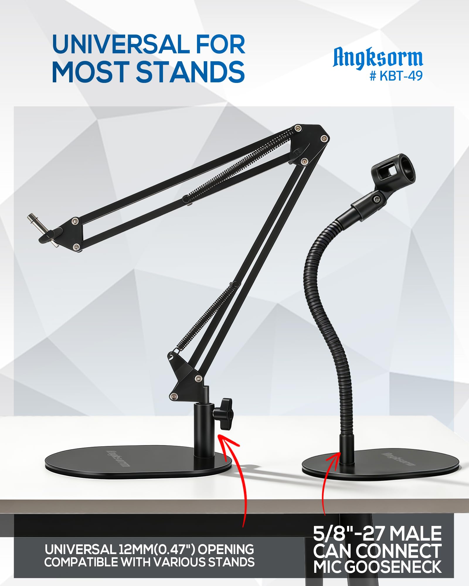 Low Profile Mic Stand Base, Weighted Desk Mount, 12mm Socket, 5/8-27 Thread