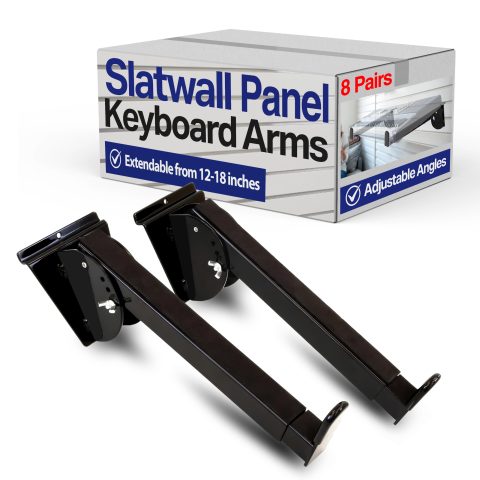 Slatwall Keyboard Arms (1-PAIR) Telescoping 12″ – 18″ / 3 Adjustable Angles