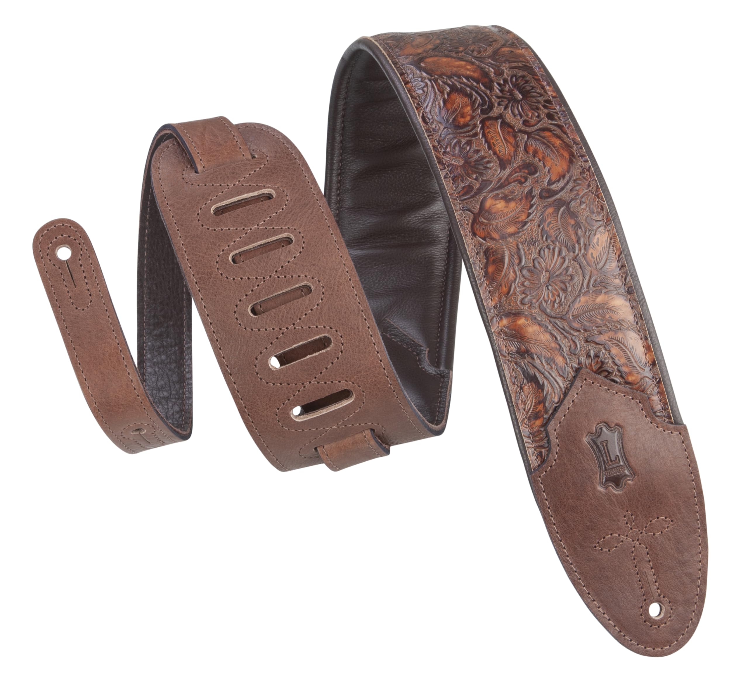 Levy’s Leathers Sundance Series 3″ Wide Embossed Leather Guitar Strap – Premium Geranium Whiskey Western Pattern, Wide & Comfortable Support (M4WP-006)