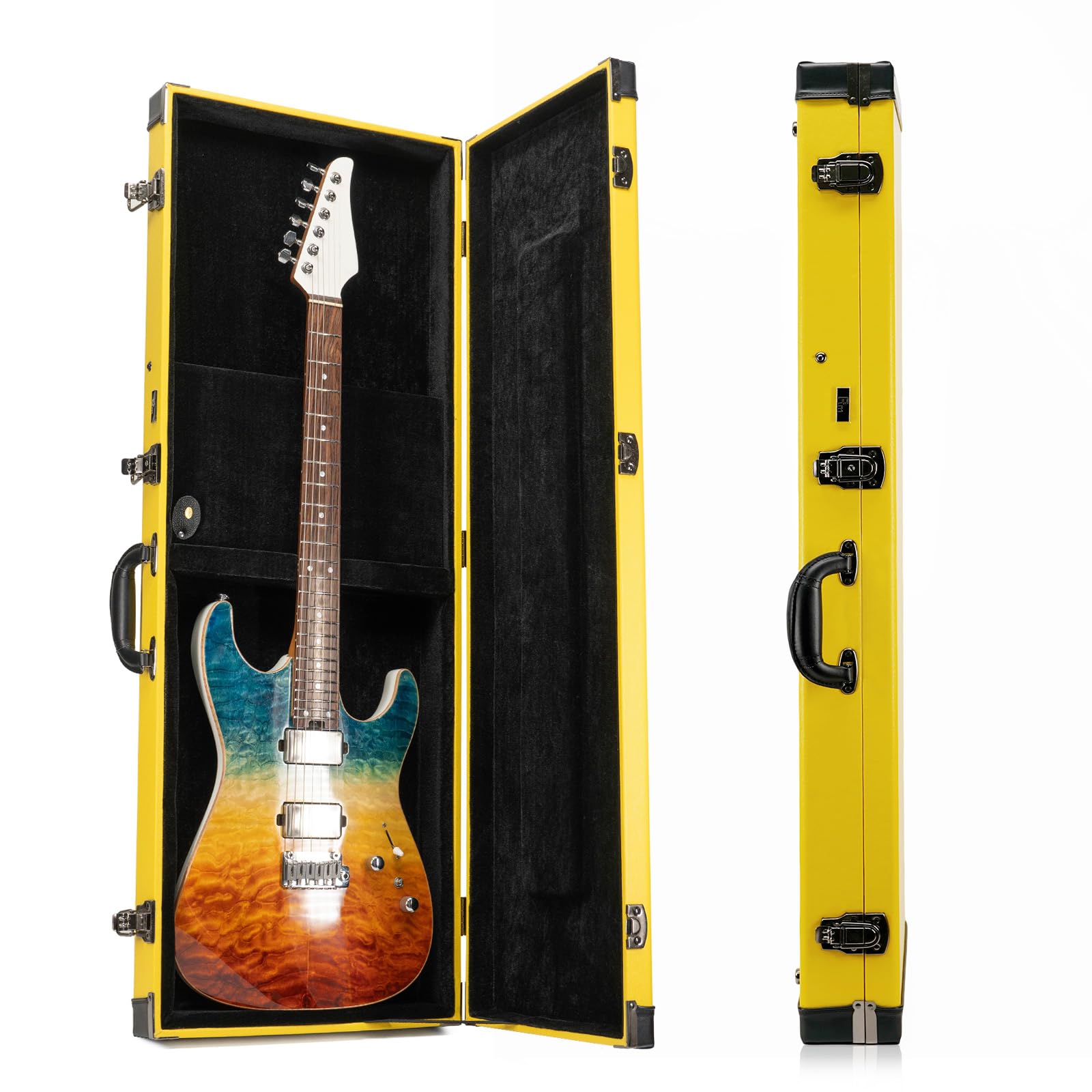 REAL MISSION Electric Guitar Case Hard, Fits Fender Strat, Tele, and Standard Guitars, Portable 4-Layer Protection Hardshell with Comfort Handle, Secure Metal Lock (Yellow)