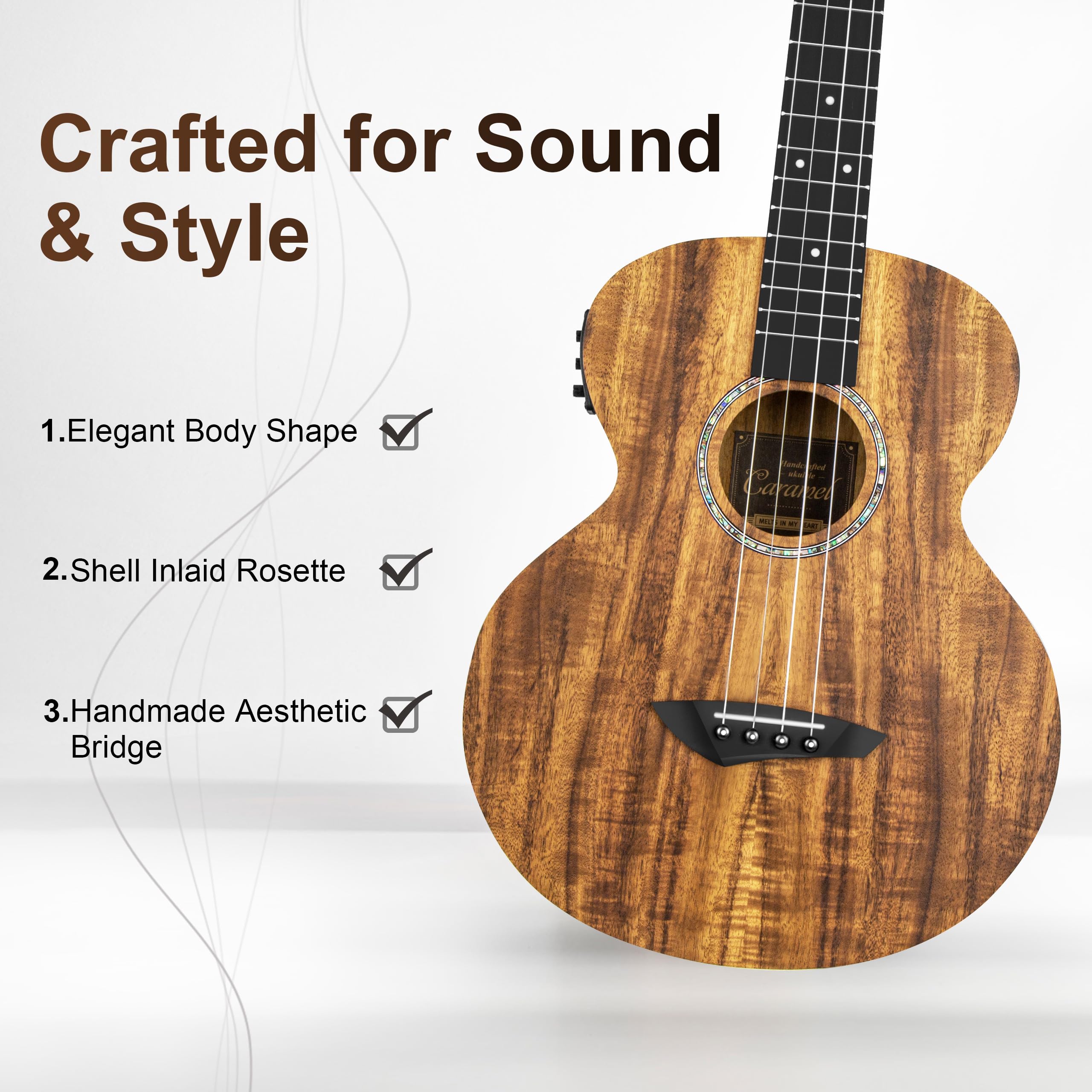 Caramel CB207 Acacia Baritone Acoustic Electric Ukulele with Truss Rod