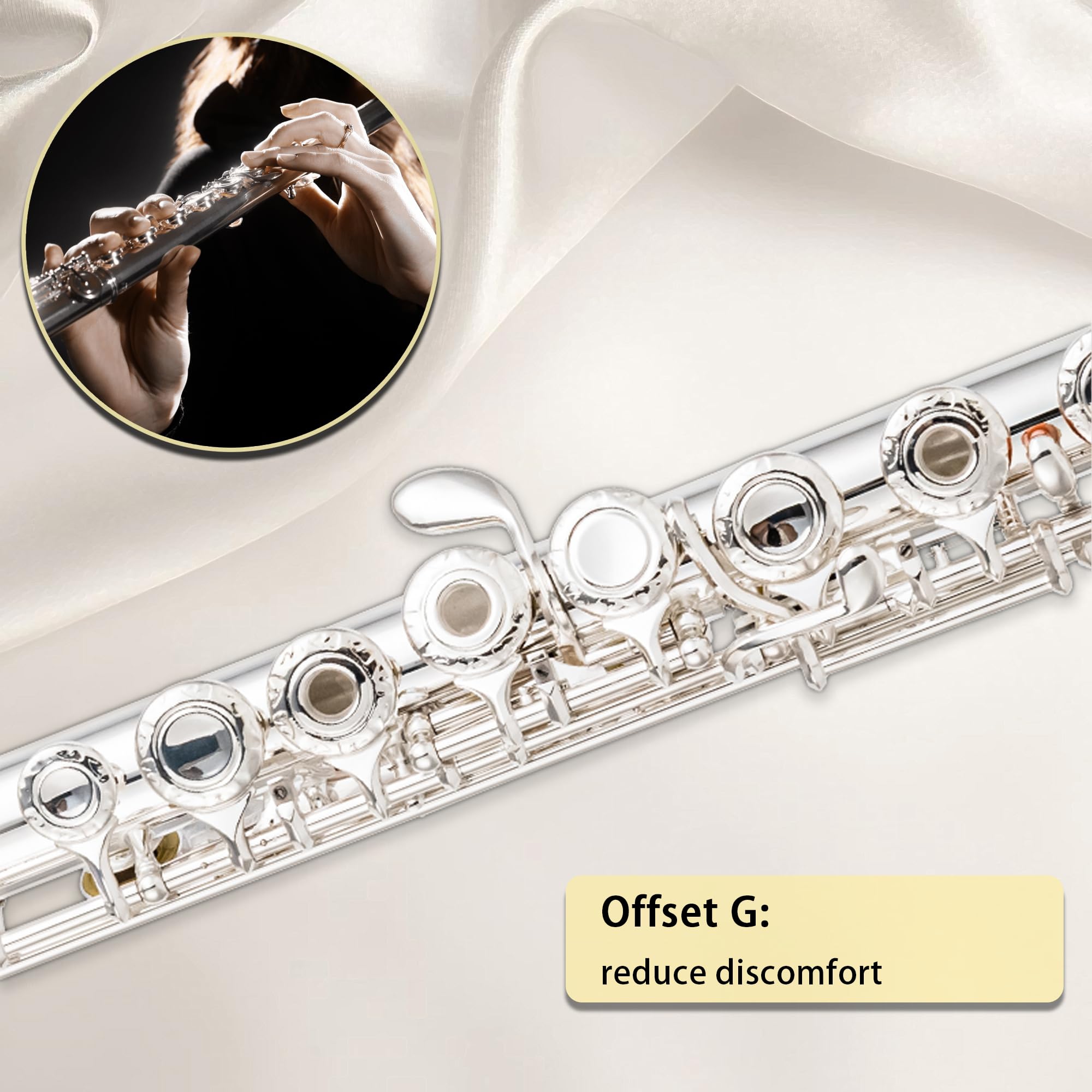 BAHAMUT 17 Key Open Hole Flute Instrument, Silver-Plated Flauta, B Foot