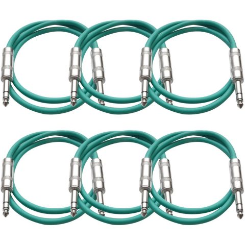 Seismic Audio – SATRX-F2-6 Pack of Green 2′ 1/4″ TRS to 1/4″ TRS Patch Cables