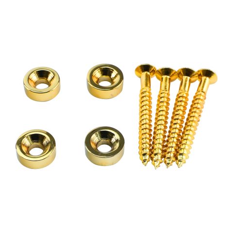 OVSAL 4Pcs Guitar Neck Joint Ferrules with Screws Stainless Steel Bass Joint Bushings Bolt Kit Compatible with Bolt-on Necks Electric Bass Guitar Replacement Parts Gold
