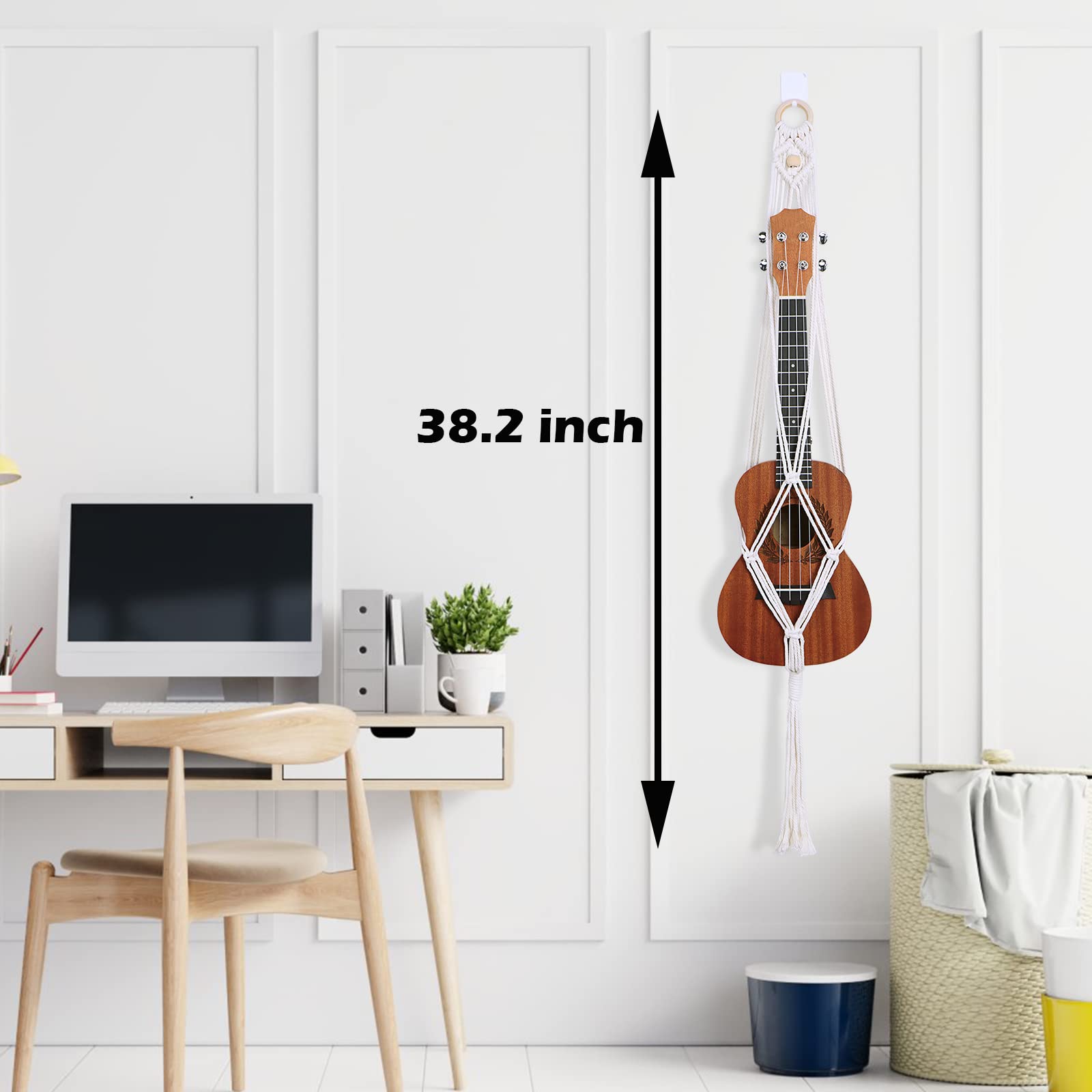majowir Macrame Ukulele Hanger Soprano Boho Wall Mount with Soft Padding