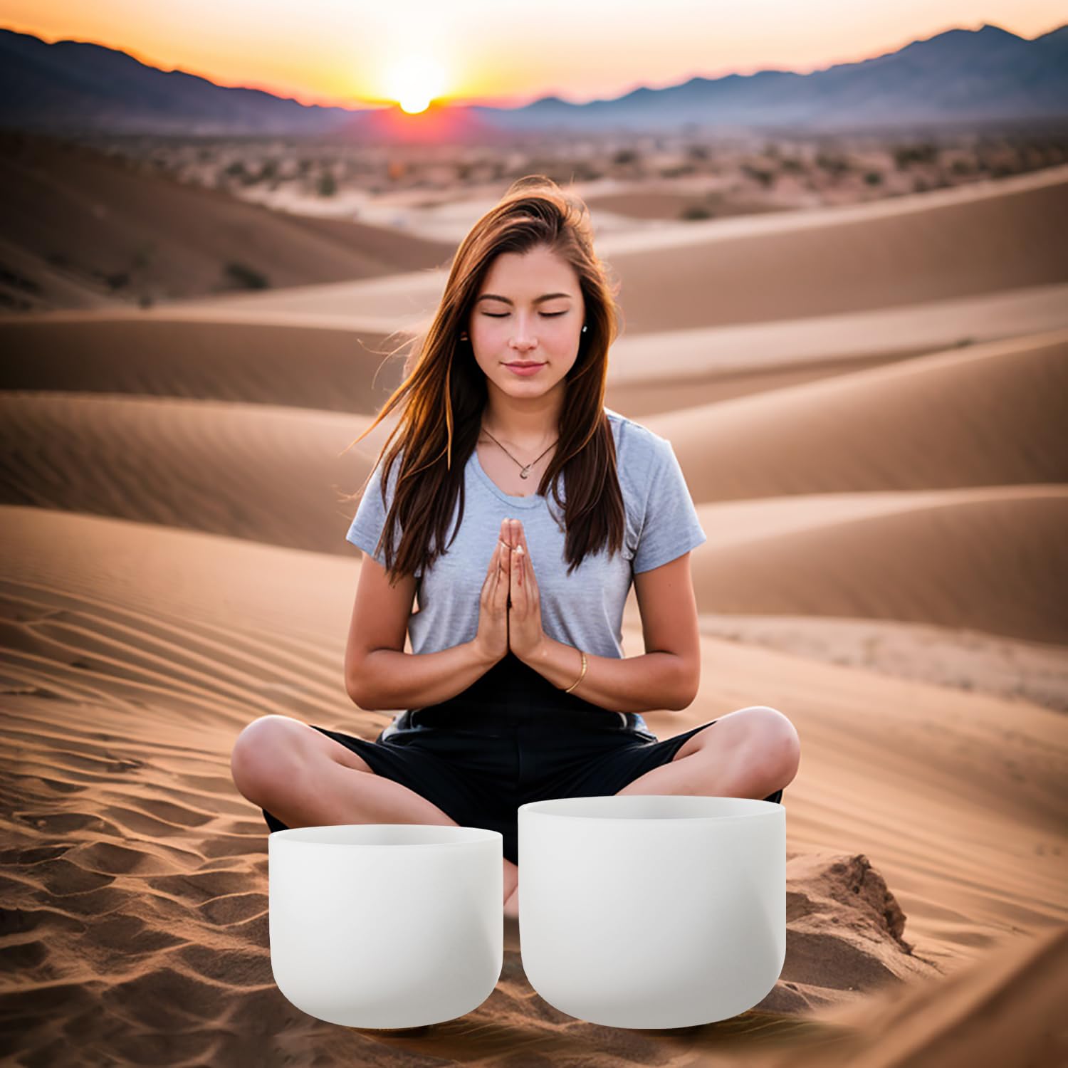 Lycrystal Couple of 2 PCS Crystal Singing Bowl Set, 8″F and 10″ C Note