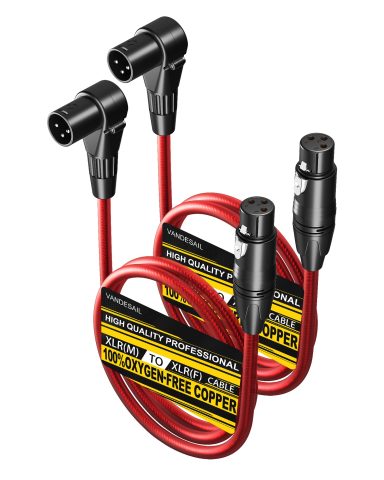 VANDESAIL 3ft Right Angle XLR 2 Pack Male to Straight Female Mic Cord – 3 Pin XLR Microphone Cable for Speakers, Audio Interface, Pro Camcorders, DSLR Video Cameras, Recording