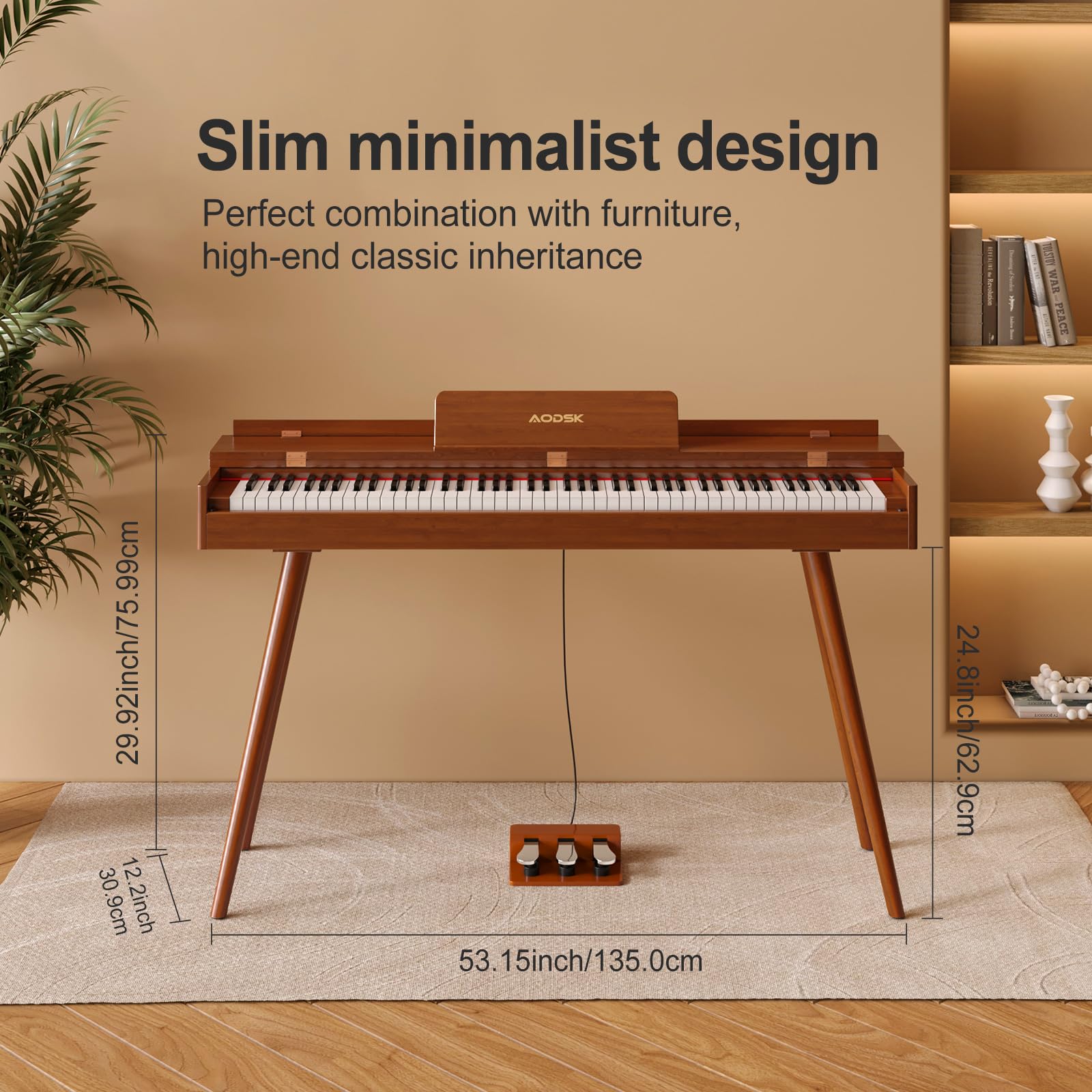 AODSK Weighted 88-Key Digital Piano, Solid Wood Frame, with Stand & 3-Pedal