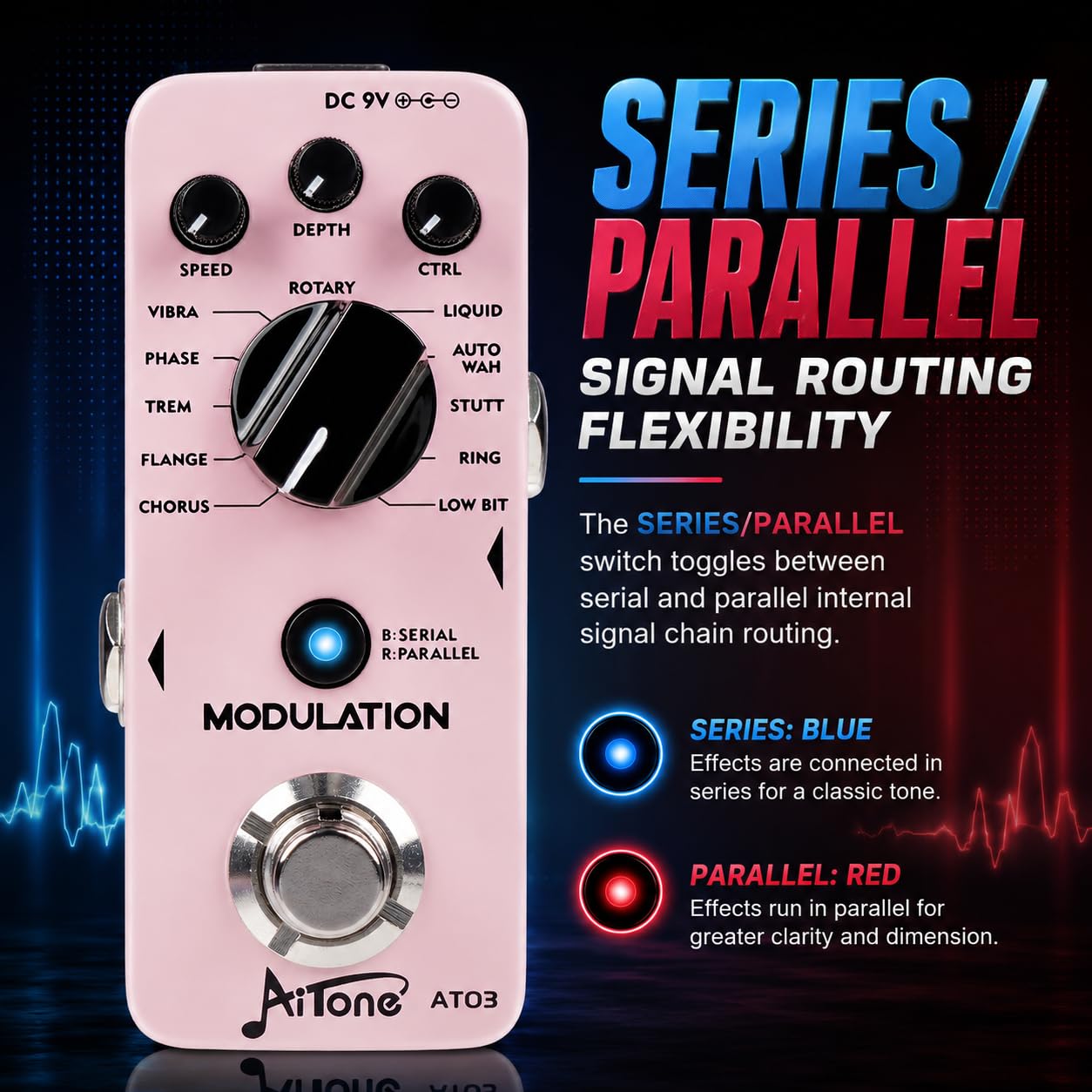 AITONE Guitar Modulation Pedal, 11 Effects, Chorus Flanger Phaser (AT-03)