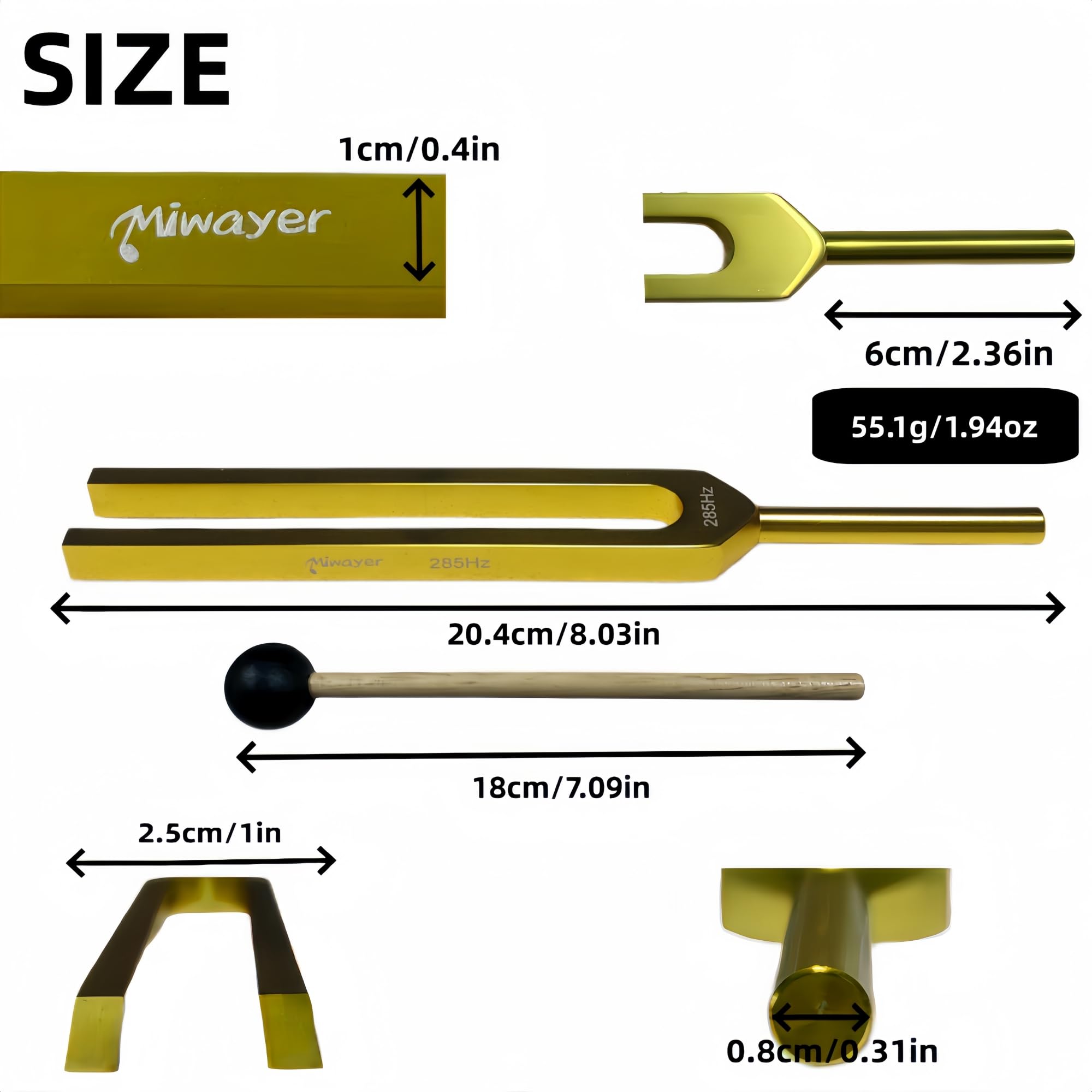 Miwayer Professional RE 285Hz Tuning Forks Golden for Healing, Medical, and Music – Multi-Frequency Tuning Fork Kit for Sound Therapy, Meditation, Chakra Balancing