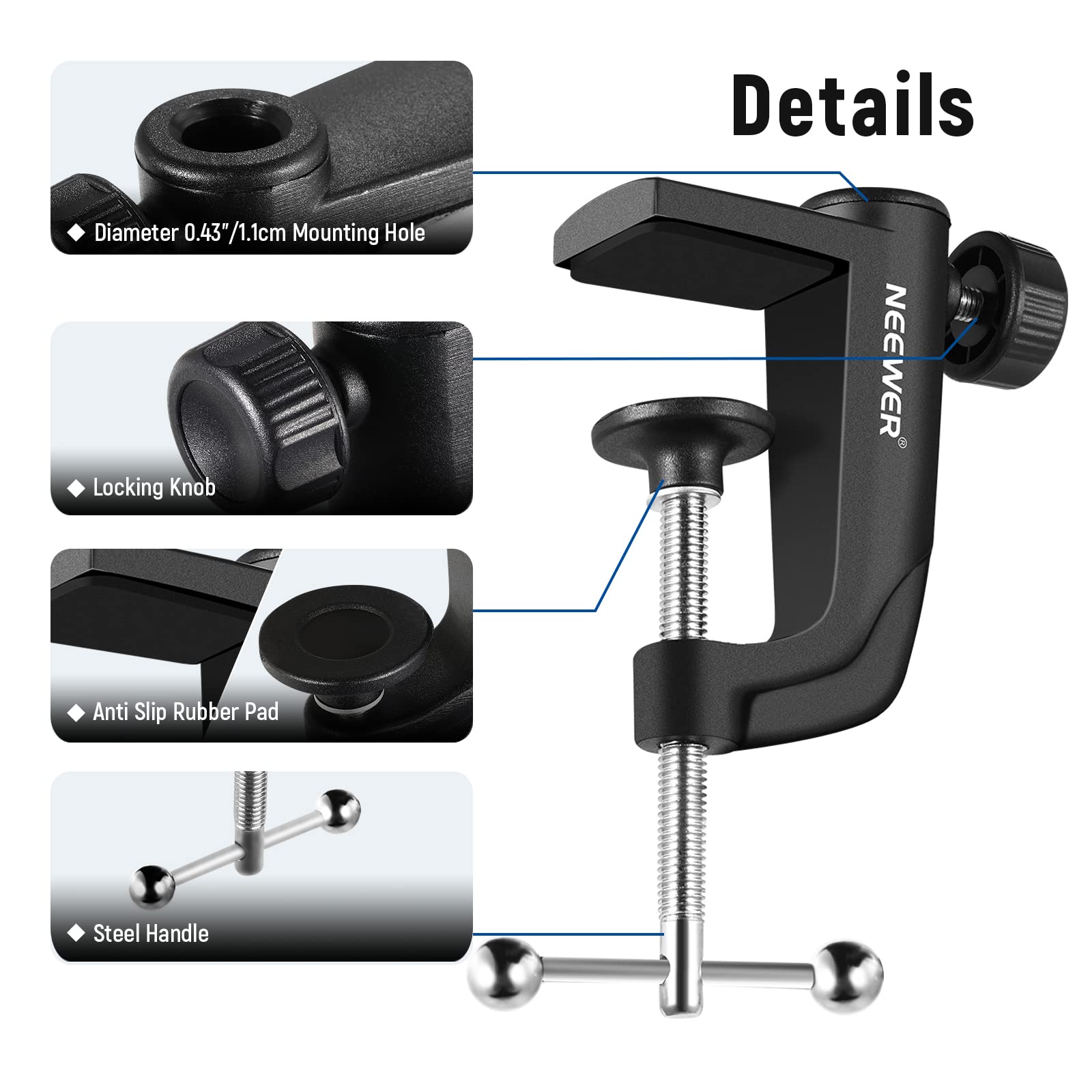NEEWER Metal Table Mounting Clamp for Microphone Suspension Boom Arm Stand