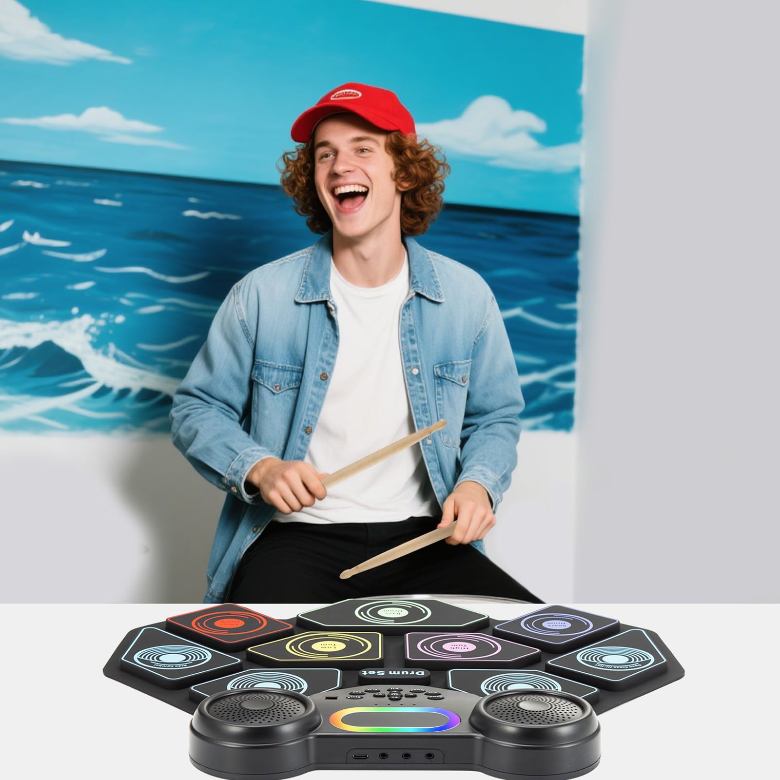 2025 Upgrade Electronic Drum Set 9-Pad Roll-Up – Portable Silicone Drum Kit with 2 Pedals, Built-in Speakers, MIDI & Headphone Jack – Ideal for Practice & Travel (Oldmodel-TW)