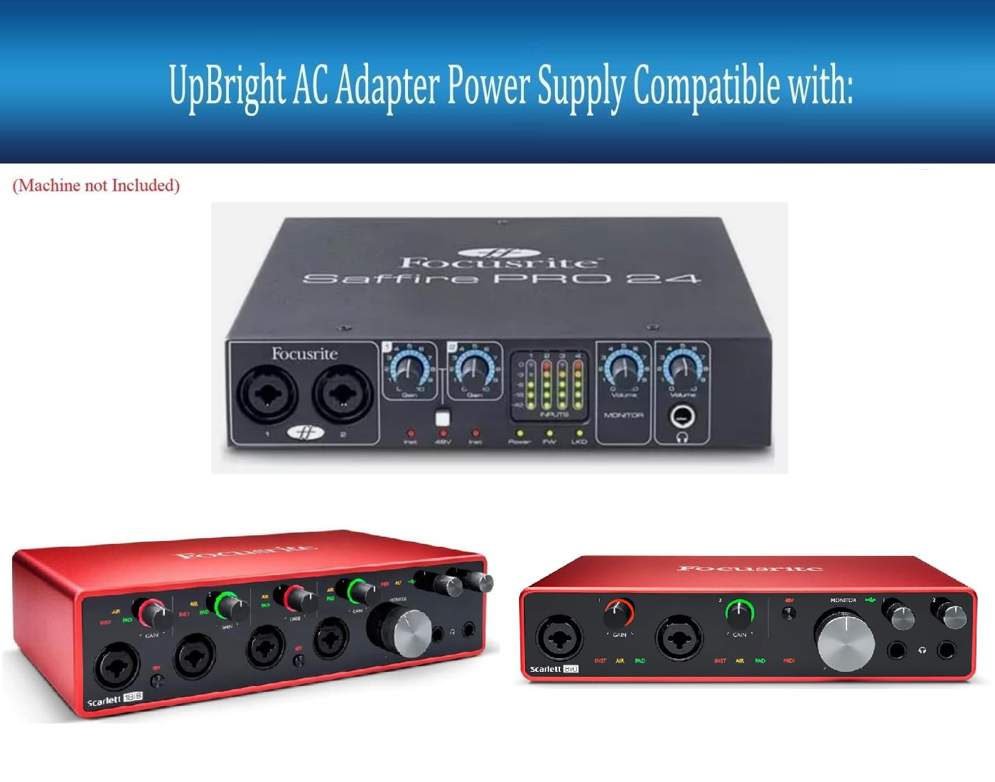 UpBright 12V 1A AC/DC Adapter Compatible with Focusrite Saffire PRO 24 DSP PRO 14 Audio Interface Scarlett 6i6 18i8 18i6 8i6 MOSC0001 H73492 Gen 1 2 1st 2nd GenUSB 12VDC Power Supply Battery Charger