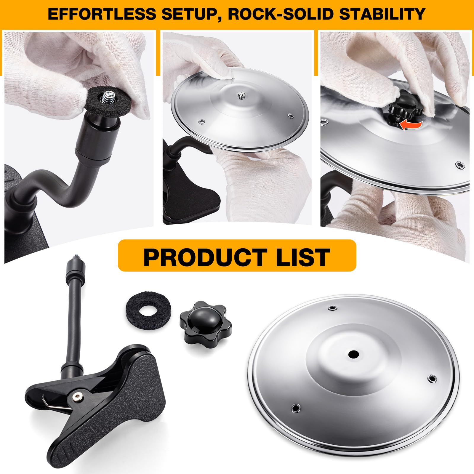 Facmogu Mini Desktop Crash Cymbal with Desk Clamp, Adjustable Bendable Arm