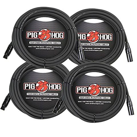 Pig Hog 8mm Mic Cable, 20ft XLR Tour Grade Microphone Cable – 4 PACK