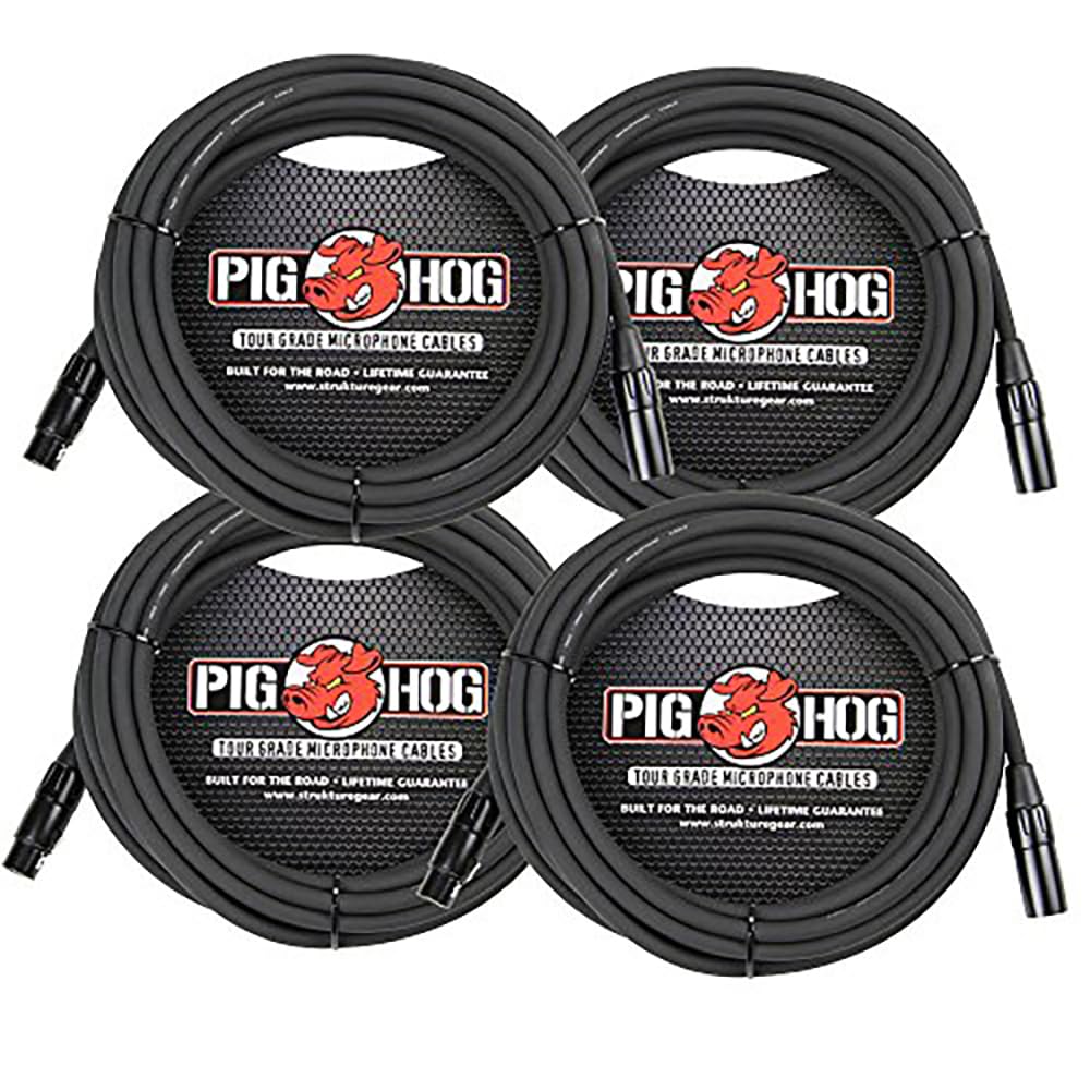 Pig Hog 8mm Mic Cable, 20ft XLR Tour Grade Microphone Cable – 4 PACK