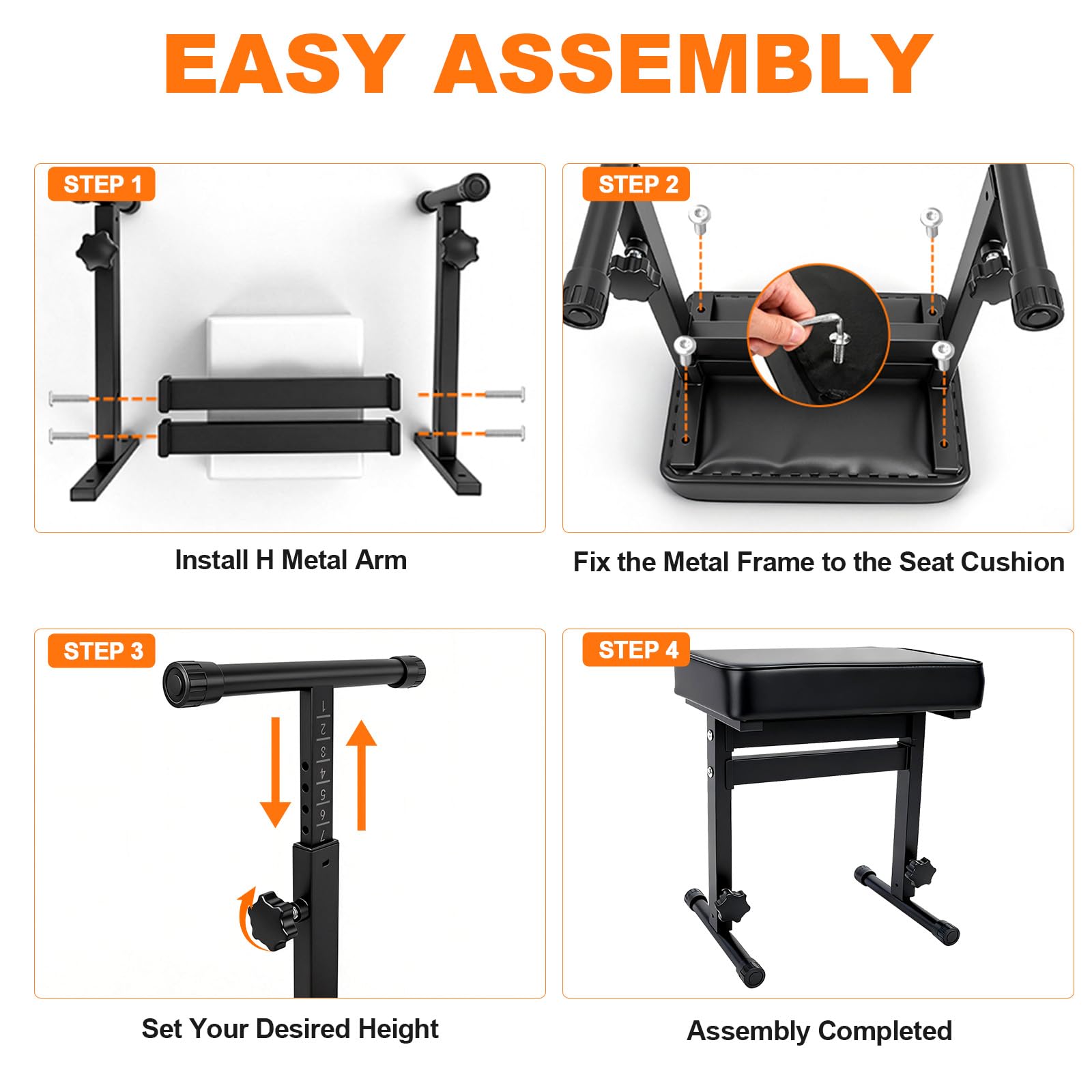 Firstar Adjustable Piano Bench 18.11″ to 22.83″, Durable Piano Stool with PVC Leather, Portable Keyboard Bench with Padded Cushion for Musicians Piano Stool Chair (Capacity: 260 lb)