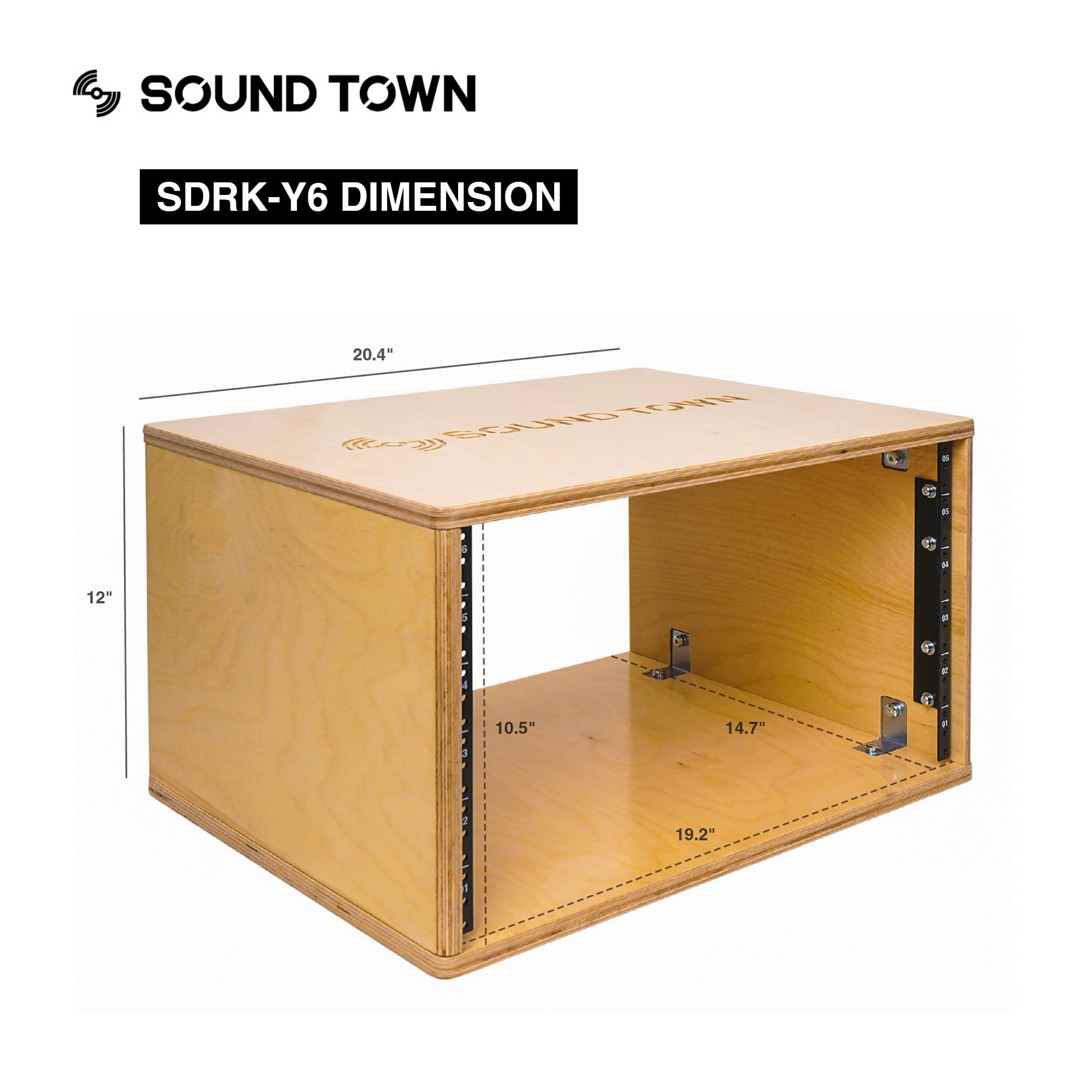 Sound Town DIY 6U Studio Rack with Solid Baltic Birch Plywood, Golden Oak, Assembly Required (SDRK-Y6)