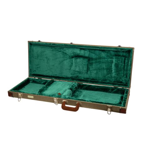 Crossrock Master Series Electric Guitar Case for Fender Stratocaster & Telecaster | Olive Green Tweed Exterior, Re-Engineered Wooden Shell, Leather Handle(CRW720EOG)
