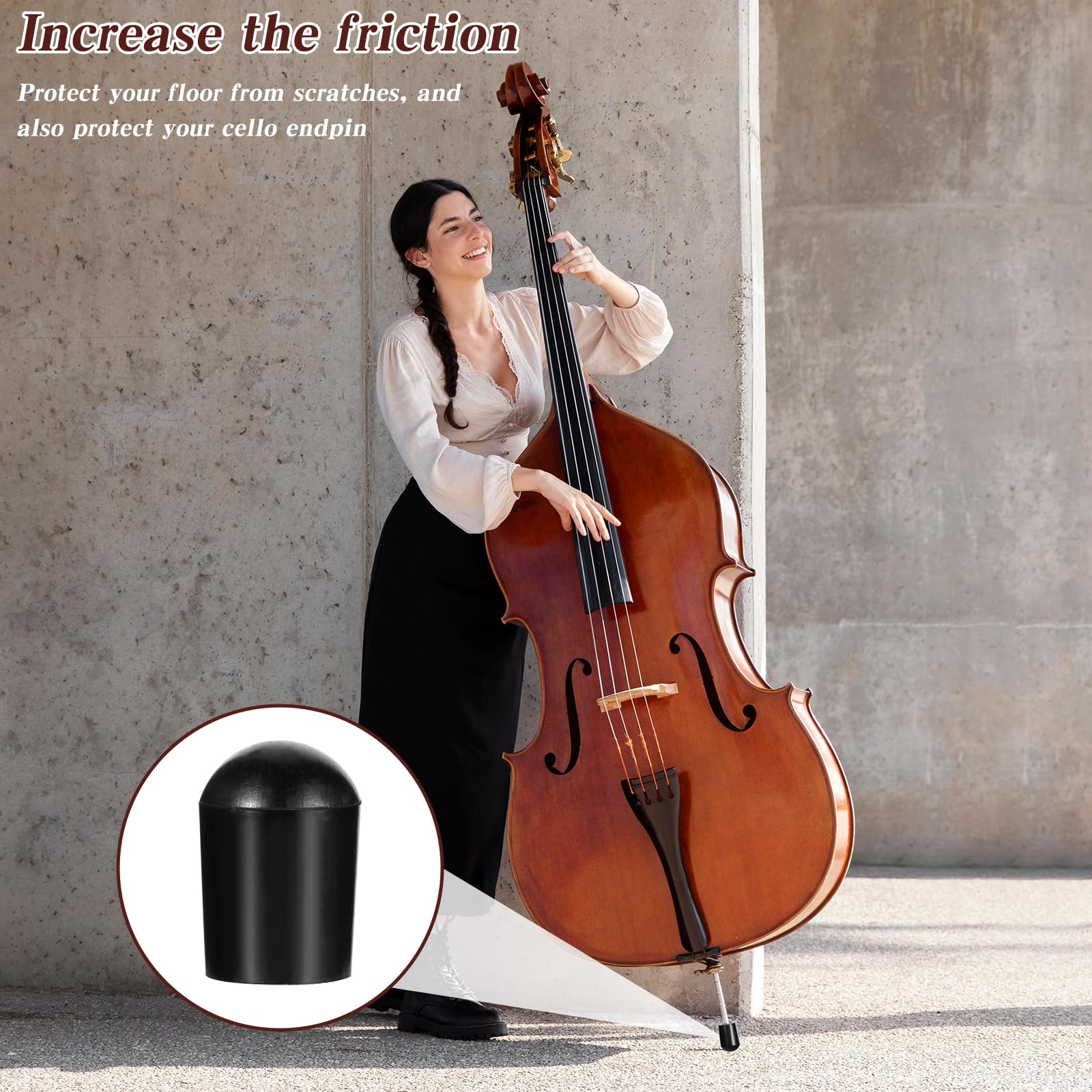 2Pcs Cello Endpin Rubber Tip, Cello Endpin Stopper Slipstop Holder Celloes Rock Stopper End pin Cap Protector Instrument for Celloes Practice Performance