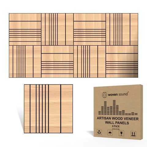 WoveN SounD Acoustic Wall Panels, Natural Oak, 8 Pack, 23.6×23.6 in