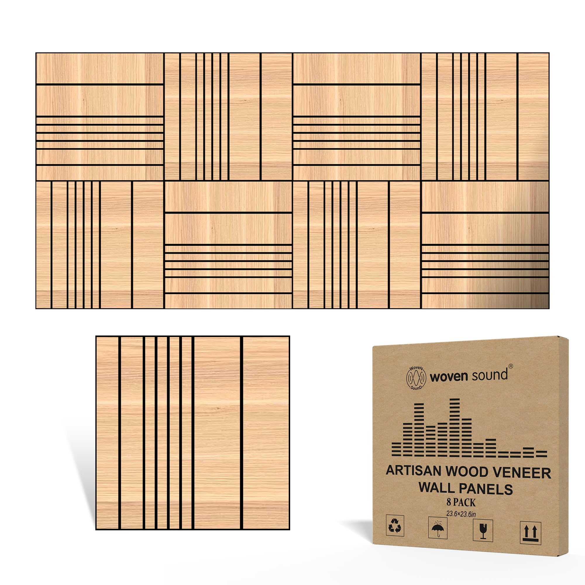 WoveN SounD Acoustic Wall Panels, Natural Oak, 8 Pack, 23.6×23.6 in
