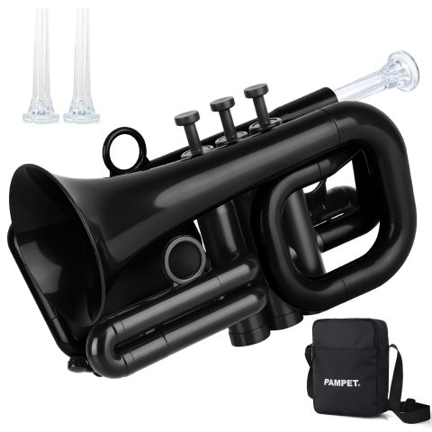 PAMPET DOLPHIN Pocket Trumpet Plastic Bb Trumpet Standard Trumpets for Student Beginner Bb Trumpets Instrument (Black)