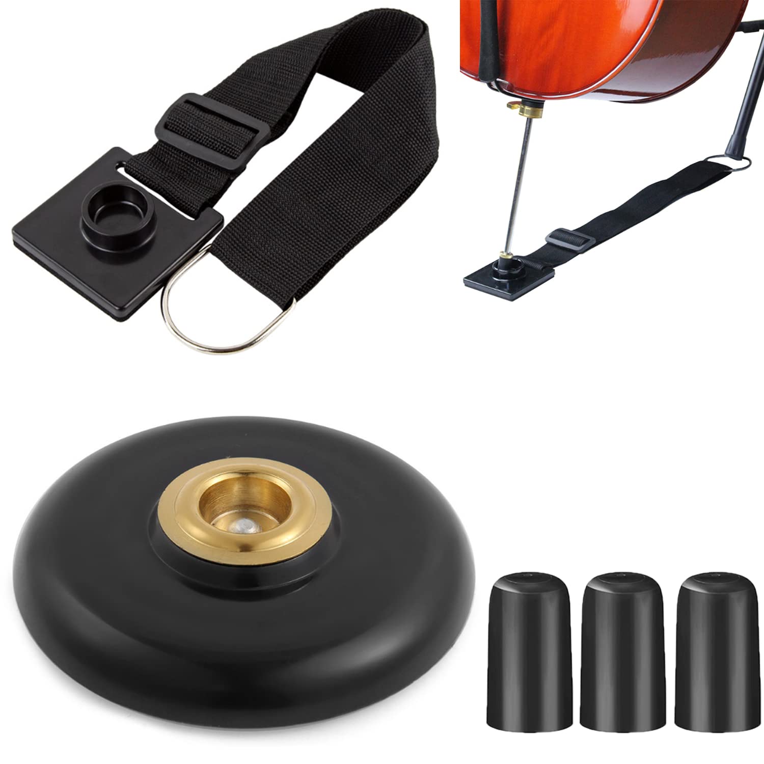 OBTANIM 5 Pcs Cello Endpin Anchor Stopper Include Adjustable Strap Rest Endpin Non Slip Stand Holder 3 Pcs Rubber Tip Floor Protector for Cello Bass Performance Accessories