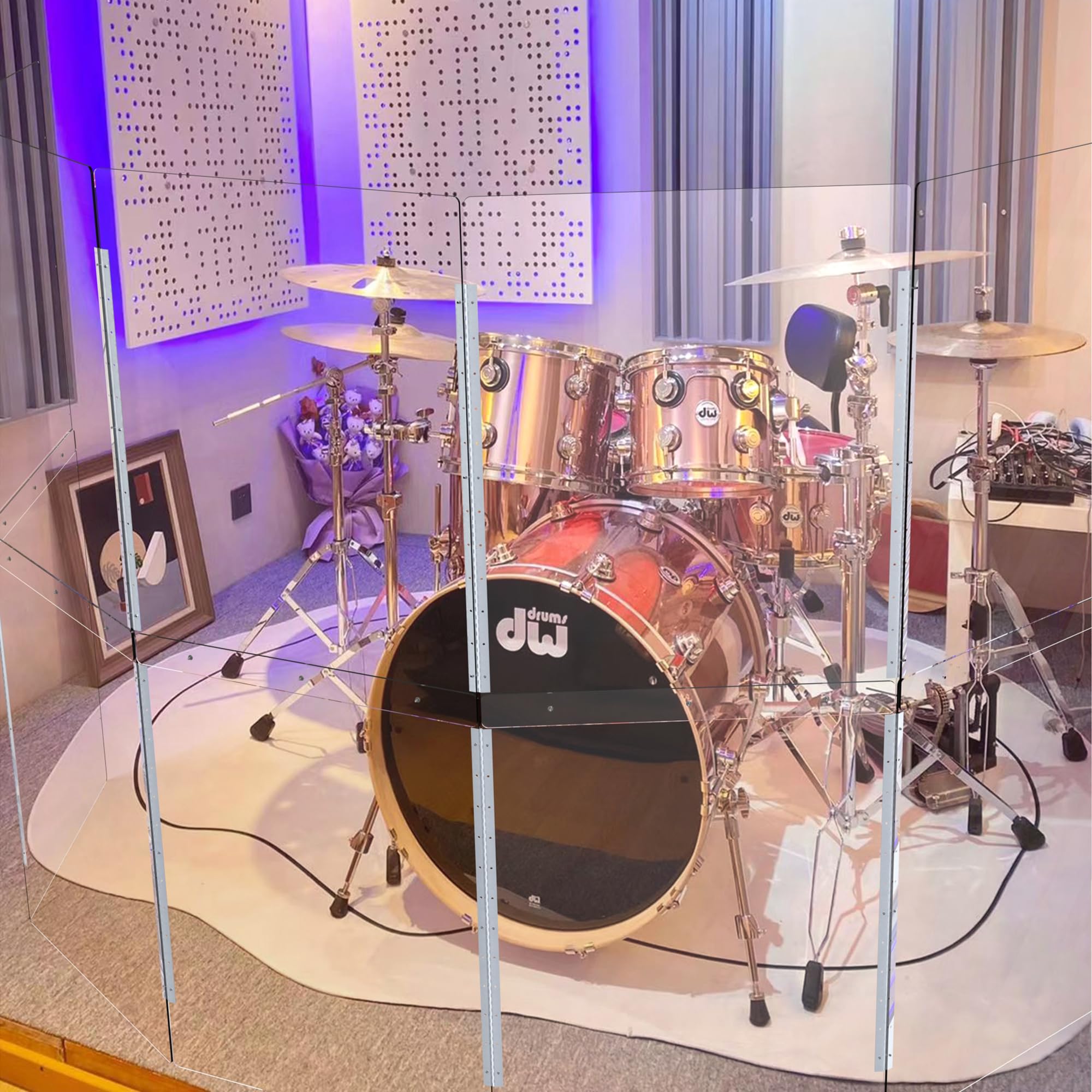 Portable Drum Shield | 4 Panels 2ft x 5ft | Factory-Installed Full-Length Stainless Steel Hinges | Acrylic Drum Sound Barrier | Cage for Church Use (4 Panels)