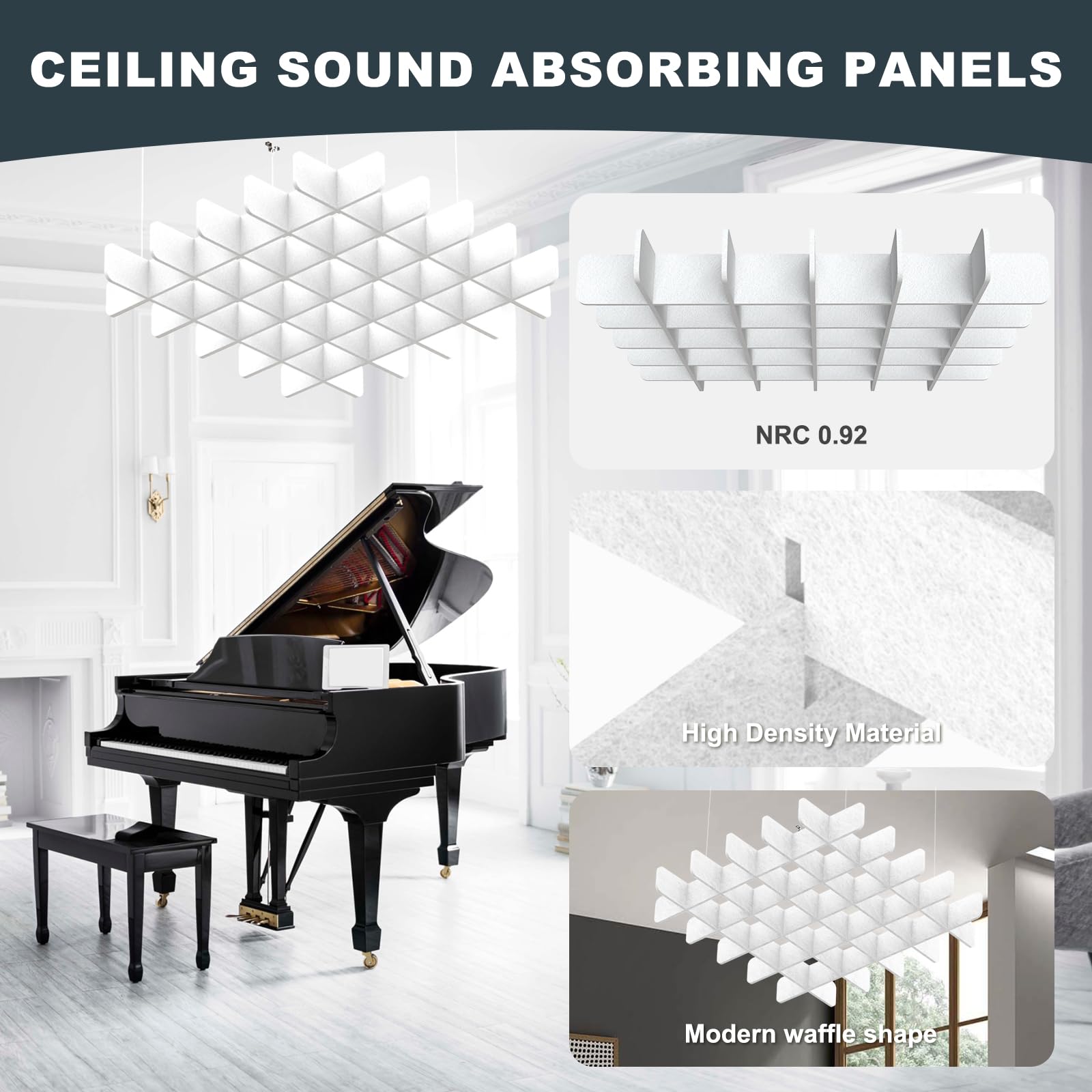Acoustic Ceiling Panels Sound Absorbing Panels, Square White