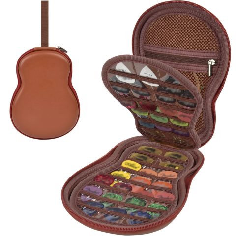 ANKHOH Guitar Pick Holder Case Compatible with Fender/for Acoustic/ChromaCast/D’Addario/JIM DUNLOP/Bolopick/UNLP MUSICAL INSTRUMENT, 63+ All Size Plectrums Storage Picks Box, Bag Only (Red Brown)