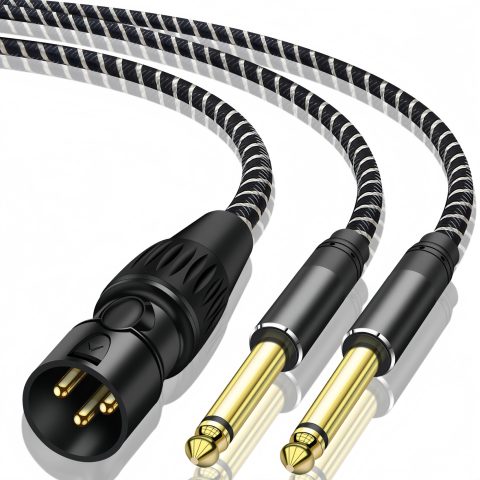 QIMIAOUS XLR Male to Dual 1/4 inch Y Splitter Cable,Male XLR to Dual 6.35mm TS Mono Plug Microphone Audio Converter Adapter – 3.3Feet