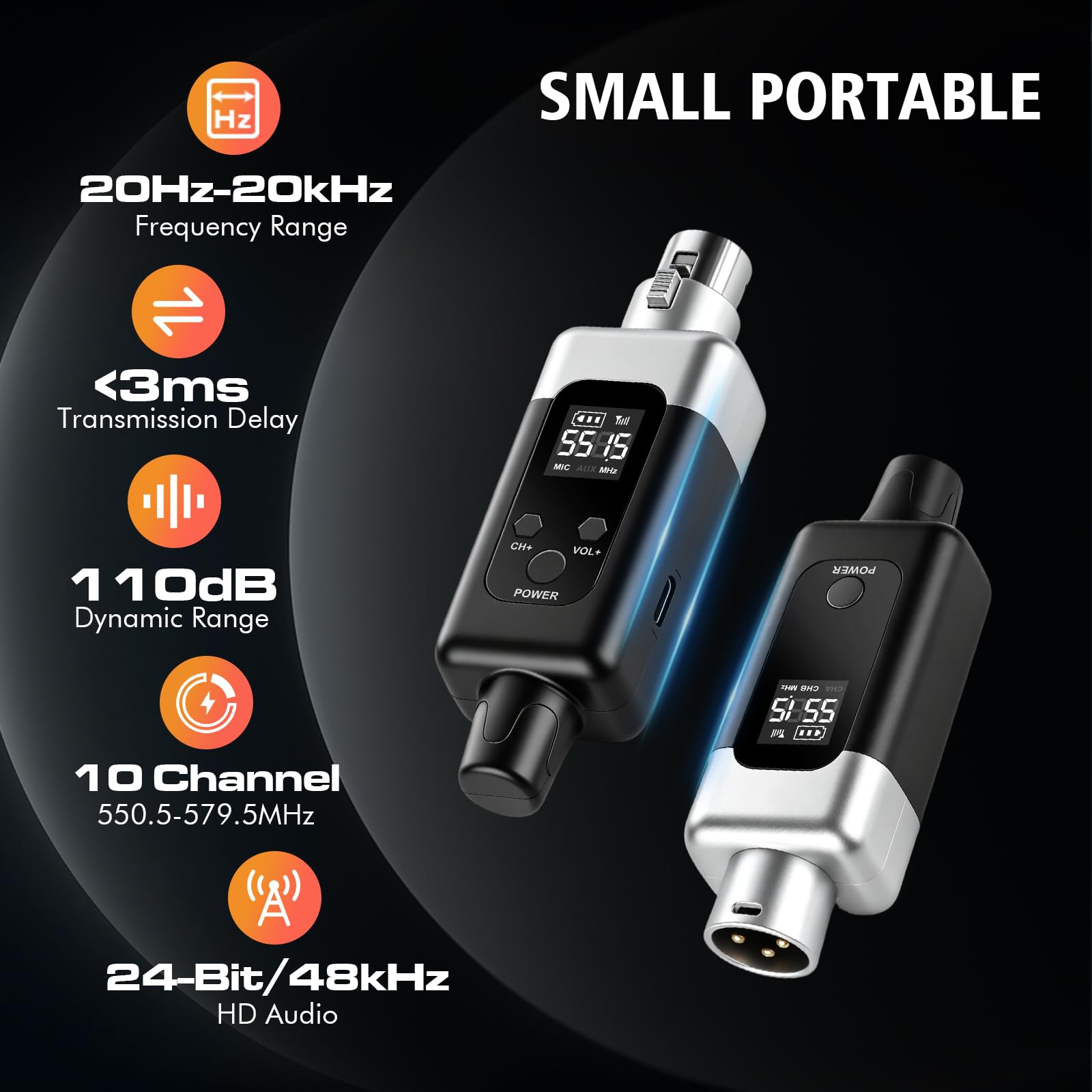 Nexilunual Wireless XLR Transmitter and Receiver for Dynamic Mic, 164ft