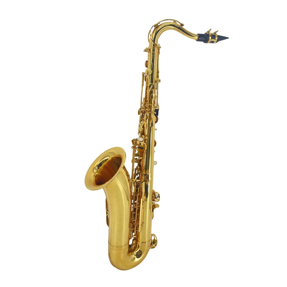 Vetimobato B Flat Tenor Saxophone Gold Brass Lacquer Student Bb Tenor Sax Kit for Adults Beginners Intermediate Players with Hard Case Mouthpiece Reeds Neck Strap Cleaning Set (Golden Tenor)