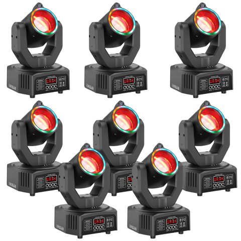 8-Pack Mini Moving Head Light, 50W LED Stage Lighting with Remote Control, Beam/Colorful Aperture/Starry Sky Effects for DJ Sets Party Family Gatherings Small Venues