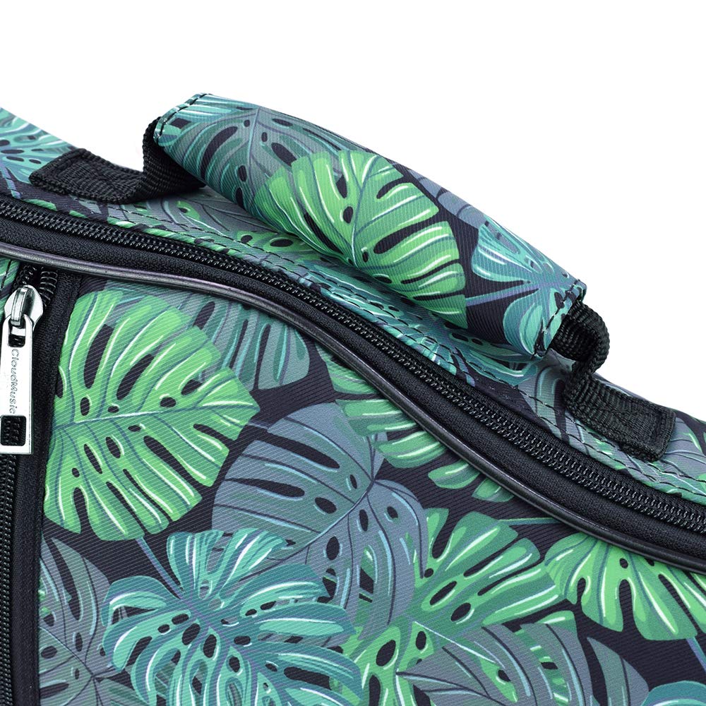 CLOUDMUSIC Ukulele Case Gig Bag, Tenor 26″, Green Monstera