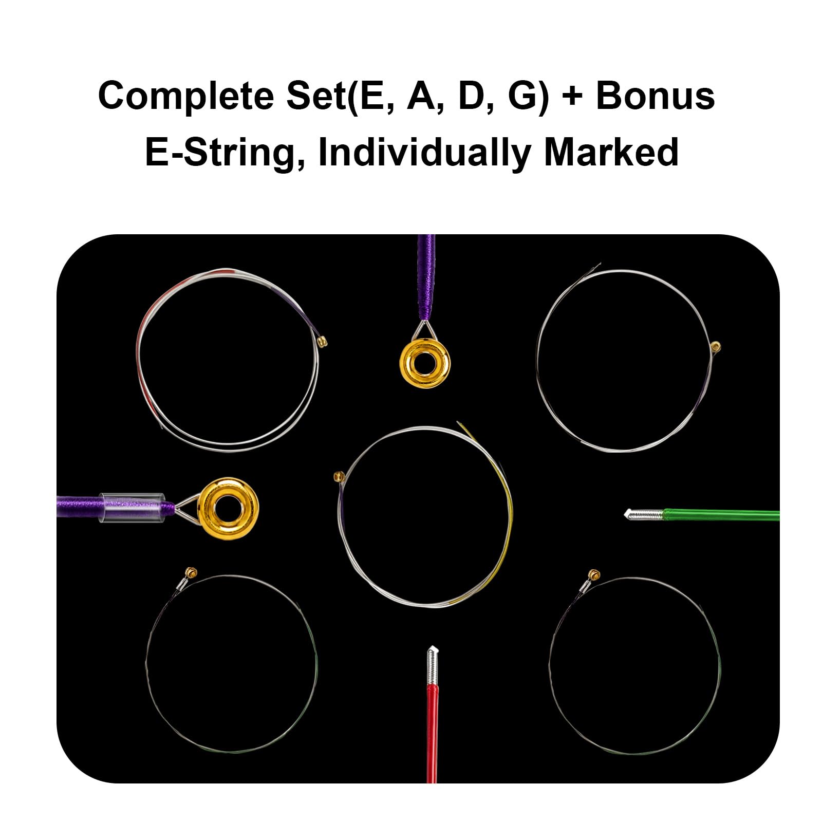 Jasiyah Violin Strings Full Set With Bonus E String, Solid Steel Core, Warm Tone & Durable, Gold Ball-End for 1/4 and 1/2 size