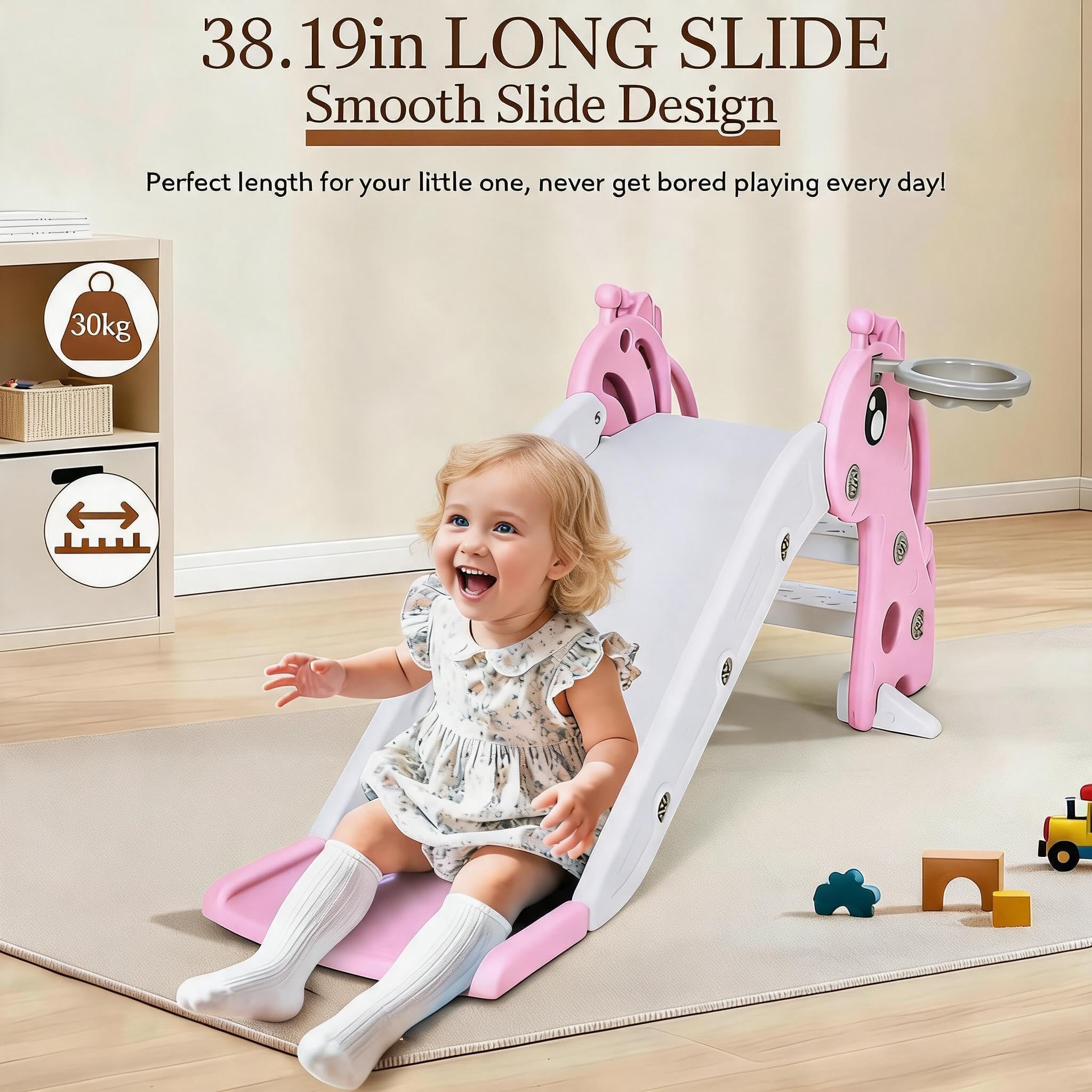 Toddler Slide for Age 1-3 Kids Slide Playset with Basketball Hoop
