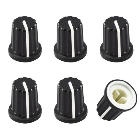AUXBC 5Pcs 6mm D Type Potentiometer Control Knobs, Electric Guitar Knobs, Volume Audio Control Knob, Plastic Volume Tone Rotary Knobs Replacement, Black
